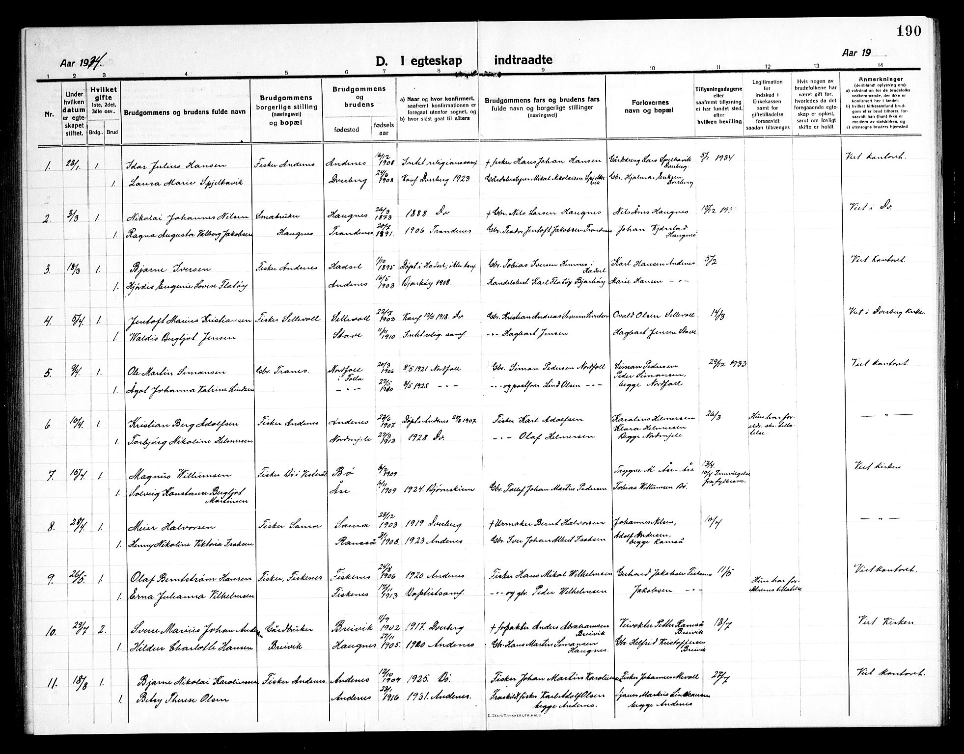 Ministerialprotokoller, klokkerbøker og fødselsregistre - Nordland, AV/SAT-A-1459/897/L1415: Parish register (copy) no. 897C05, 1916-1945, p. 190