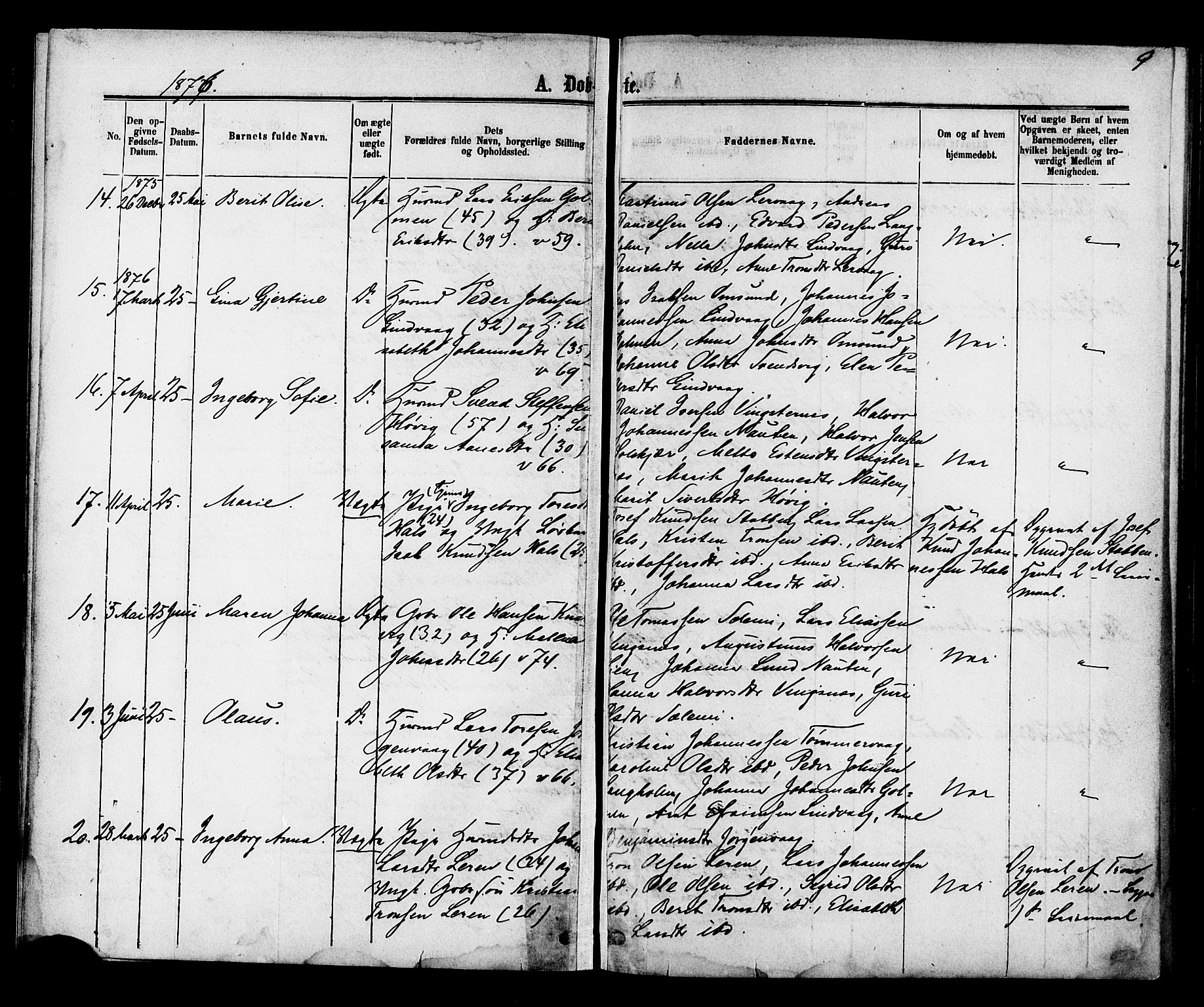 Ministerialprotokoller, klokkerbøker og fødselsregistre - Møre og Romsdal, AV/SAT-A-1454/577/L0895: Parish register (official) no. 577A02, 1875-1879, p. 9