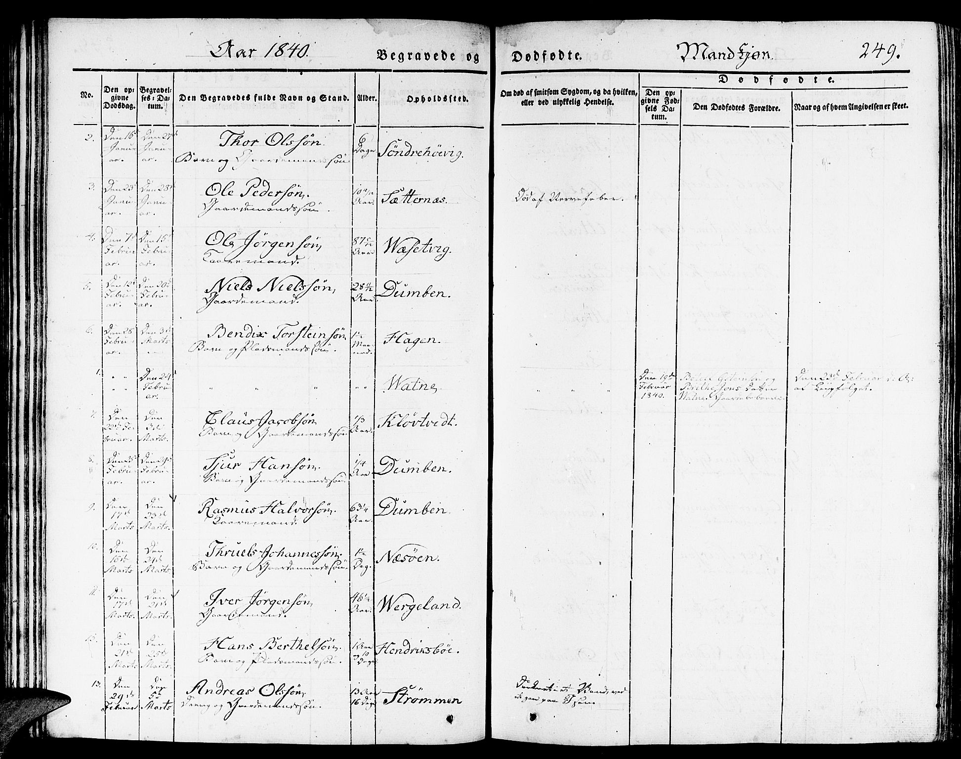 Gulen sokneprestembete, AV/SAB-A-80201/H/Haa/Haaa/L0020: Parish register (official) no. A 20, 1837-1847, p. 249