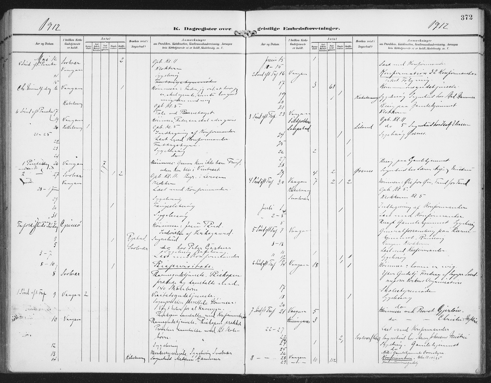 Ministerialprotokoller, klokkerbøker og fødselsregistre - Nordland, AV/SAT-A-1459/874/L1063: Parish register (official) no. 874A07, 1907-1915, p. 372