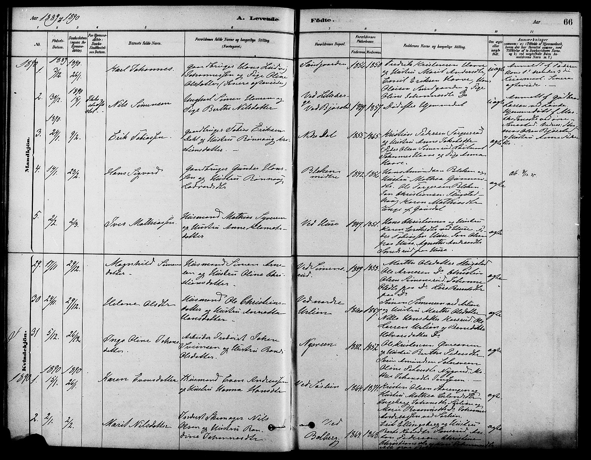 Fåberg prestekontor, SAH/PREST-086/H/Ha/Haa/L0008: Parish register (official) no. 8, 1879-1898, p. 66