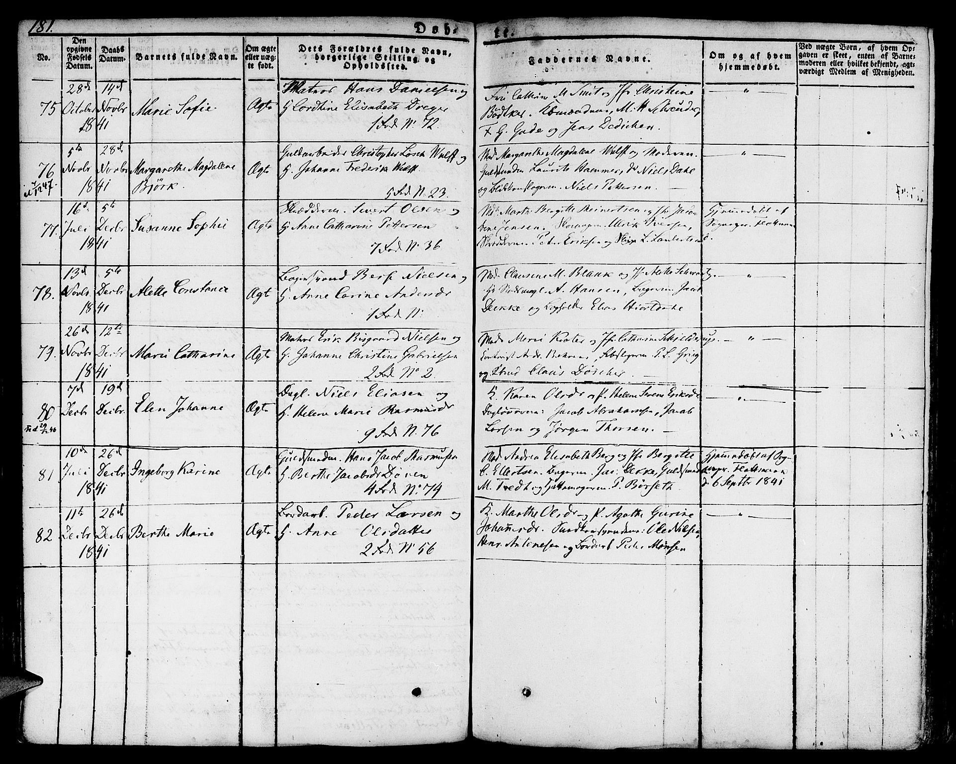 Nykirken Sokneprestembete, SAB/A-77101/H/Hab: Parish register (copy) no. A 5I, 1821-1841, p. 184