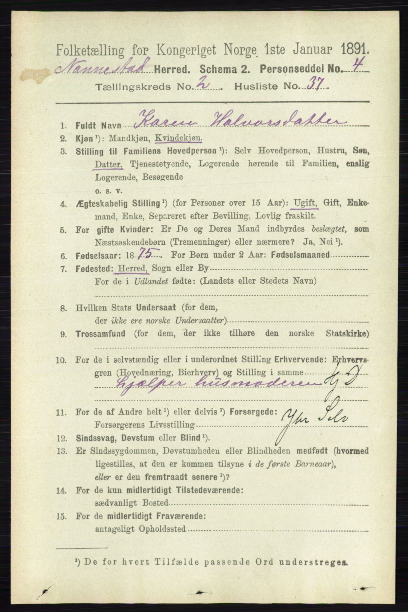 RA, 1891 census for 0238 Nannestad, 1891, p. 1091