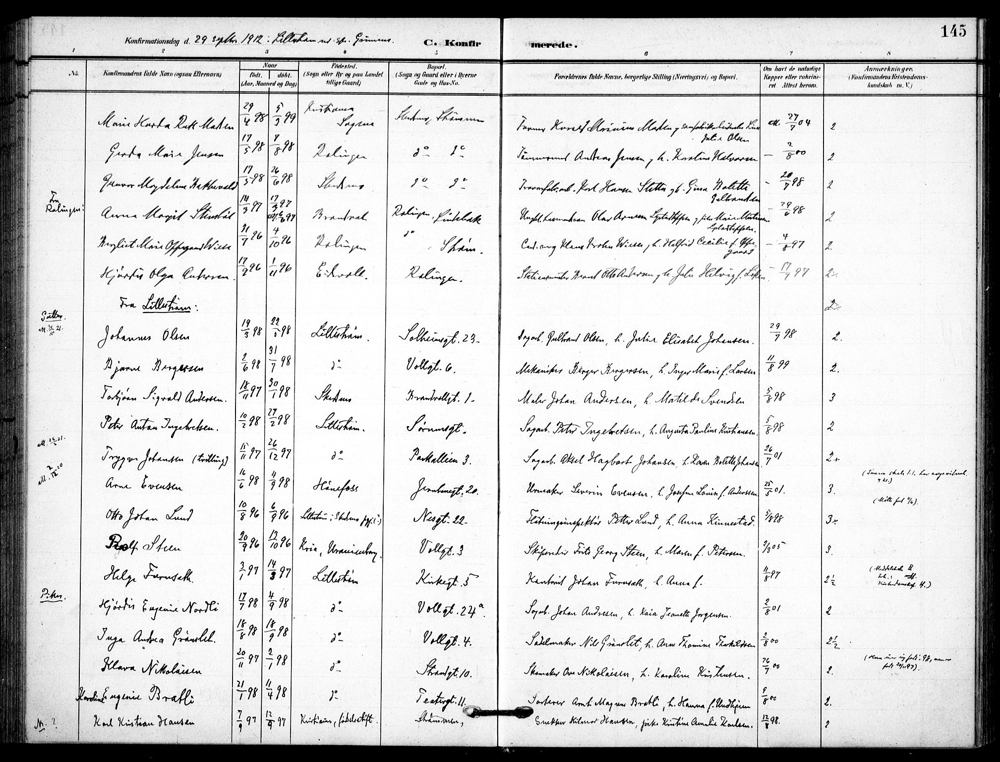 Skedsmo prestekontor Kirkebøker, AV/SAO-A-10033a/F/Fc/L0001: Parish register (official) no. III 1, 1908-1916, p. 145