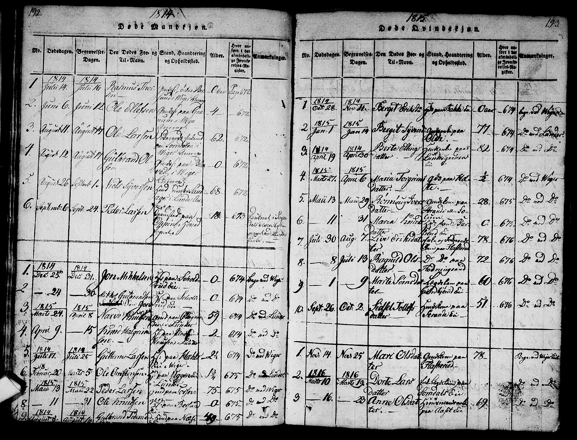 Norderhov kirkebøker, AV/SAKO-A-237/G/Ga/L0003: Parish register (copy) no. I 3 /2, 1814-1876, p. 192-193