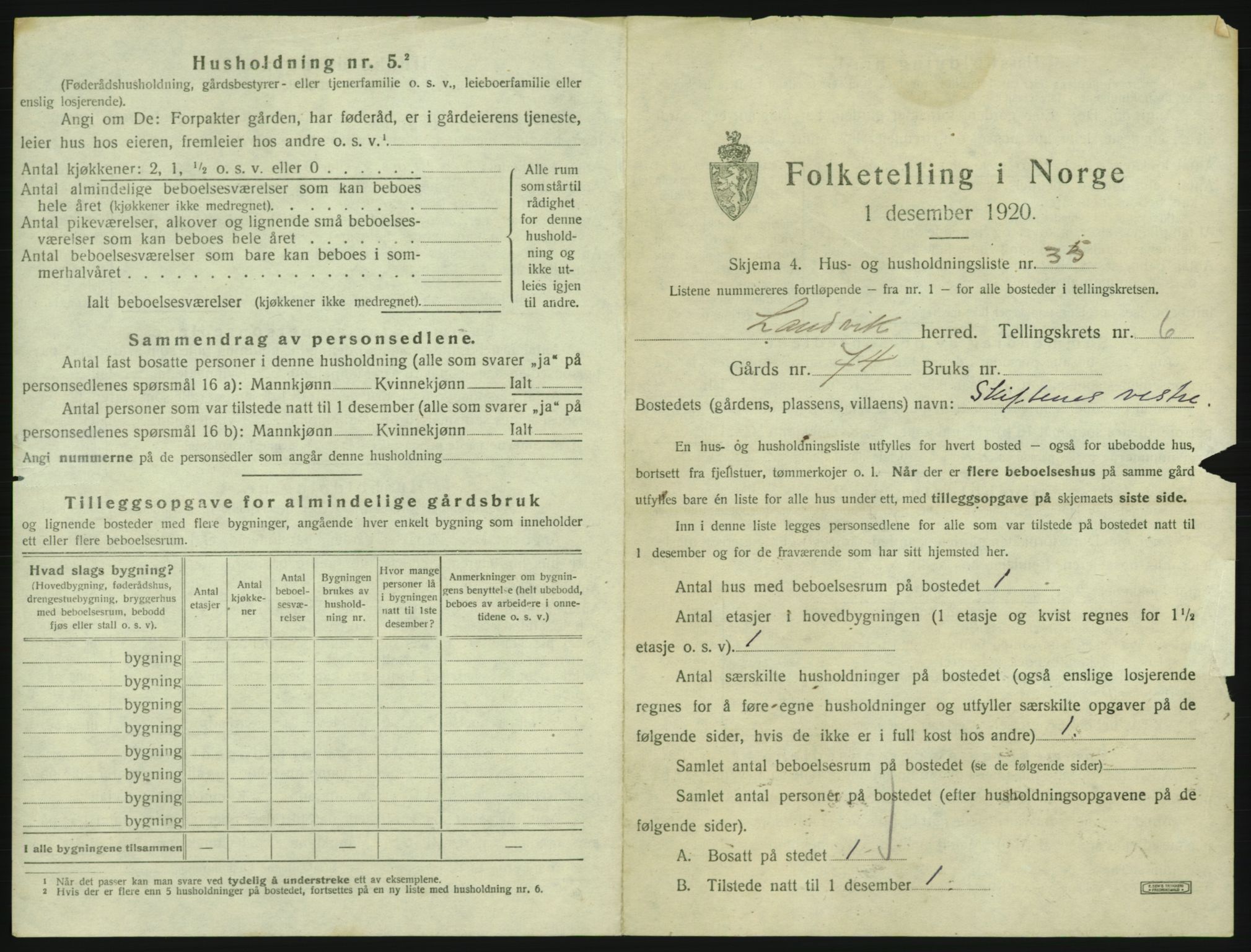 SAK, 1920 census for Landvik, 1920, p. 904