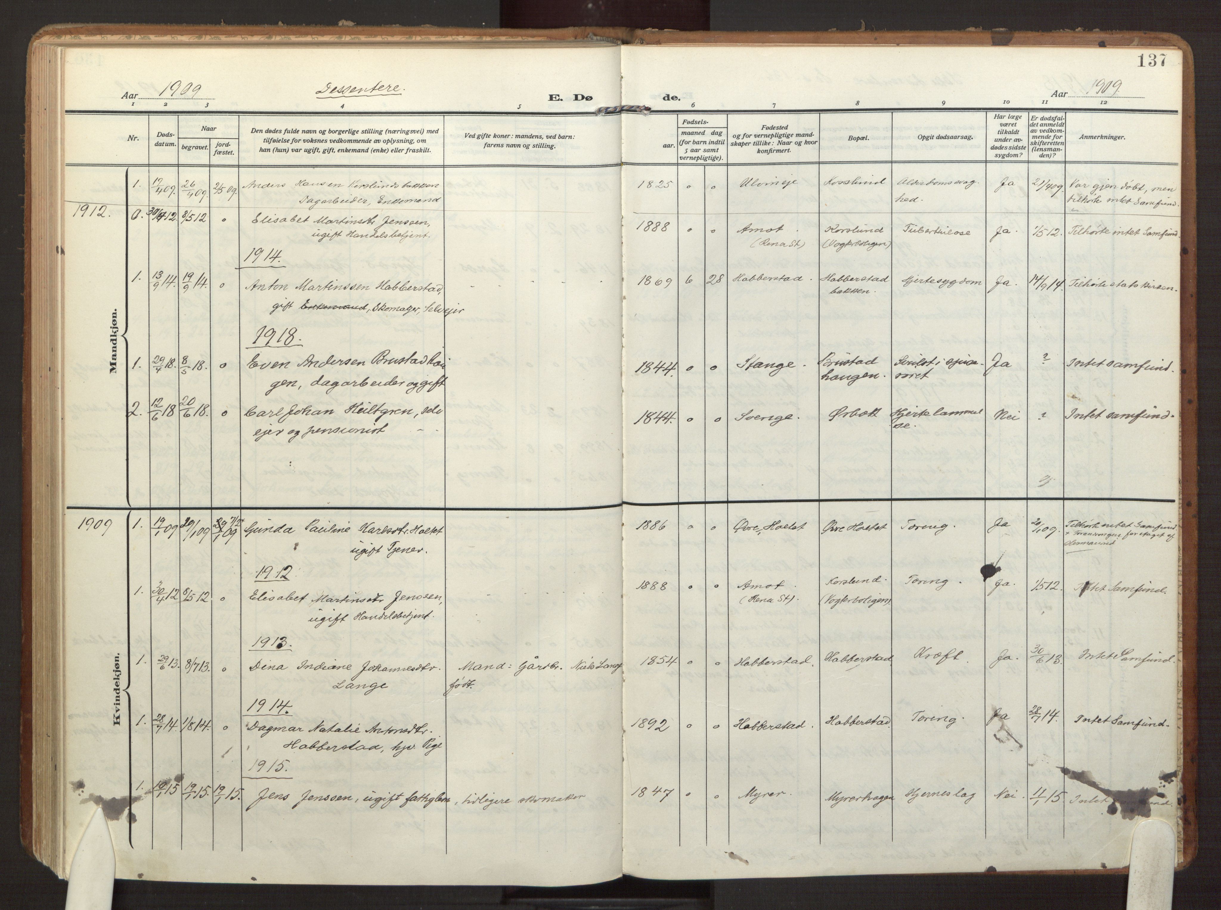 Eidsvoll prestekontor Kirkebøker, SAO/A-10888/F/Fb: Parish register (official) no. II 4, 1909-1919, p. 137