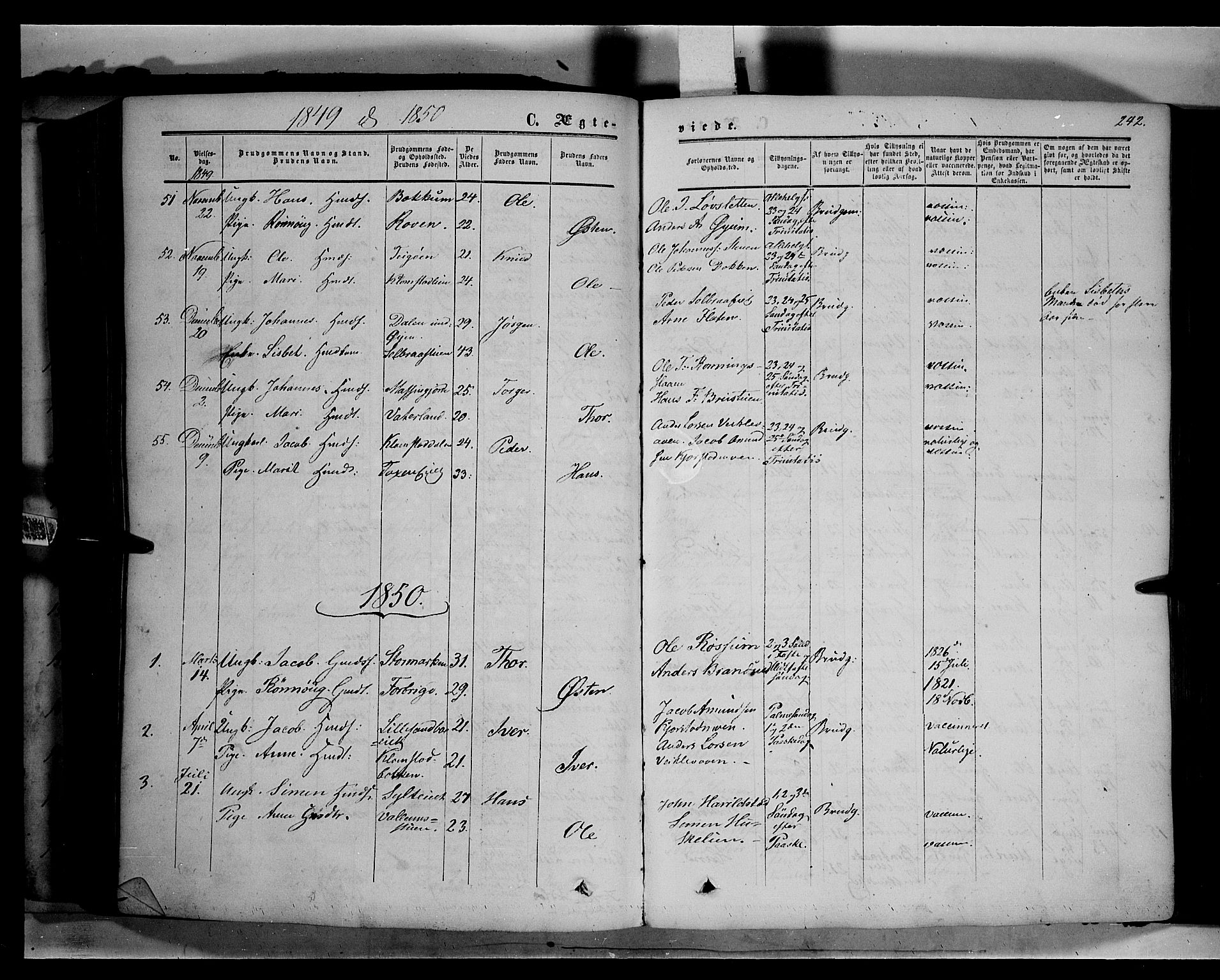 Sør-Fron prestekontor, SAH/PREST-010/H/Ha/Haa/L0001: Parish register (official) no. 1, 1849-1863, p. 242