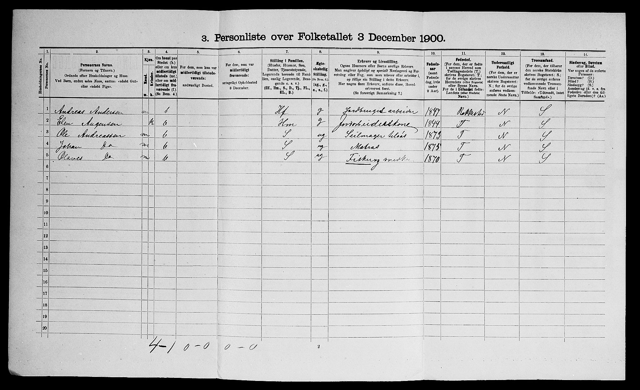 SAO, 1900 census for Onsøy, 1900, p. 1734