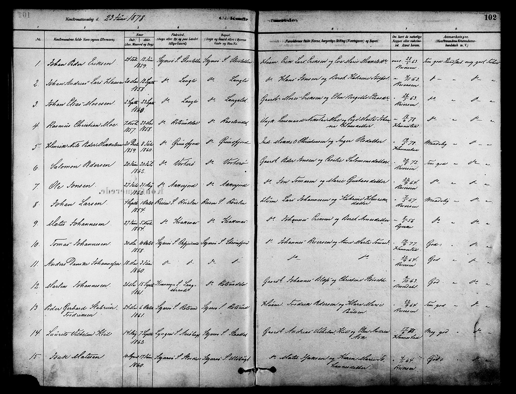 Skjervøy sokneprestkontor, SATØ/S-1300/H/Ha/Haa/L0009kirke: Parish register (official) no. 9, 1878-1887, p. 102