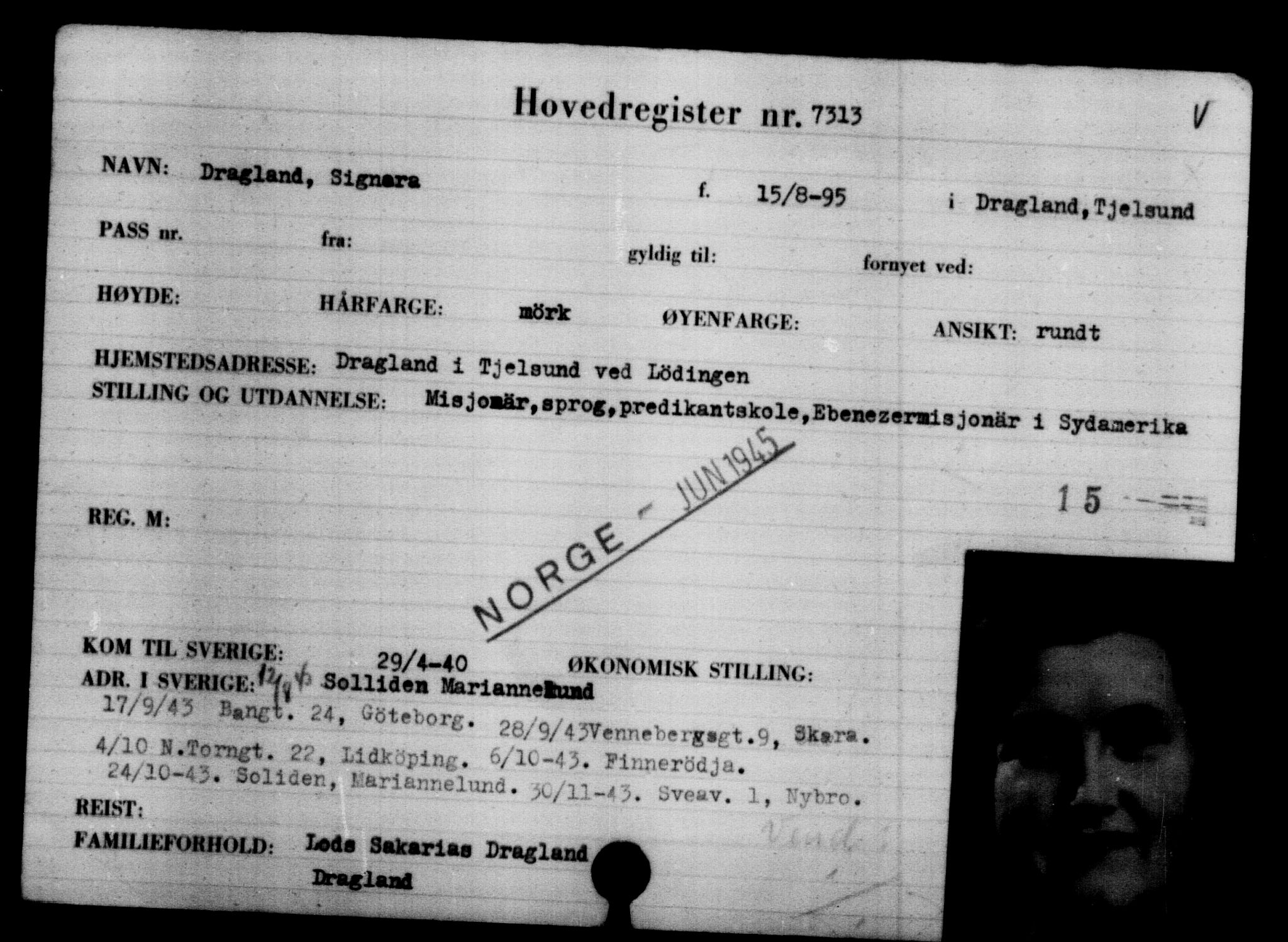 Utenriksstasjonene, Legasjonen i Stockholm, Flyktningkontoret, AV/RA-S-6753/V/Va/L0005: Kjesäterkartoteket, flyktninger med registreringsnr. 6600-9417, 1940-1945, p. 843
