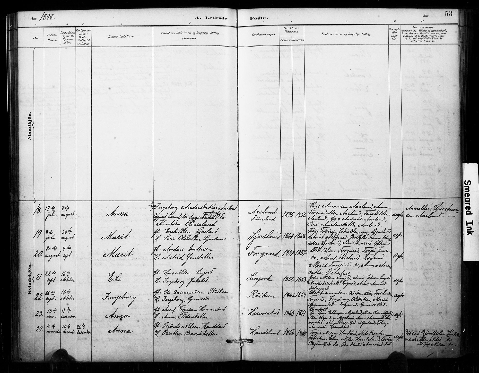 Åseral sokneprestkontor, AV/SAK-1111-0051/F/Fa/L0003: Parish register (official) no. A 3, 1884-1901, p. 53