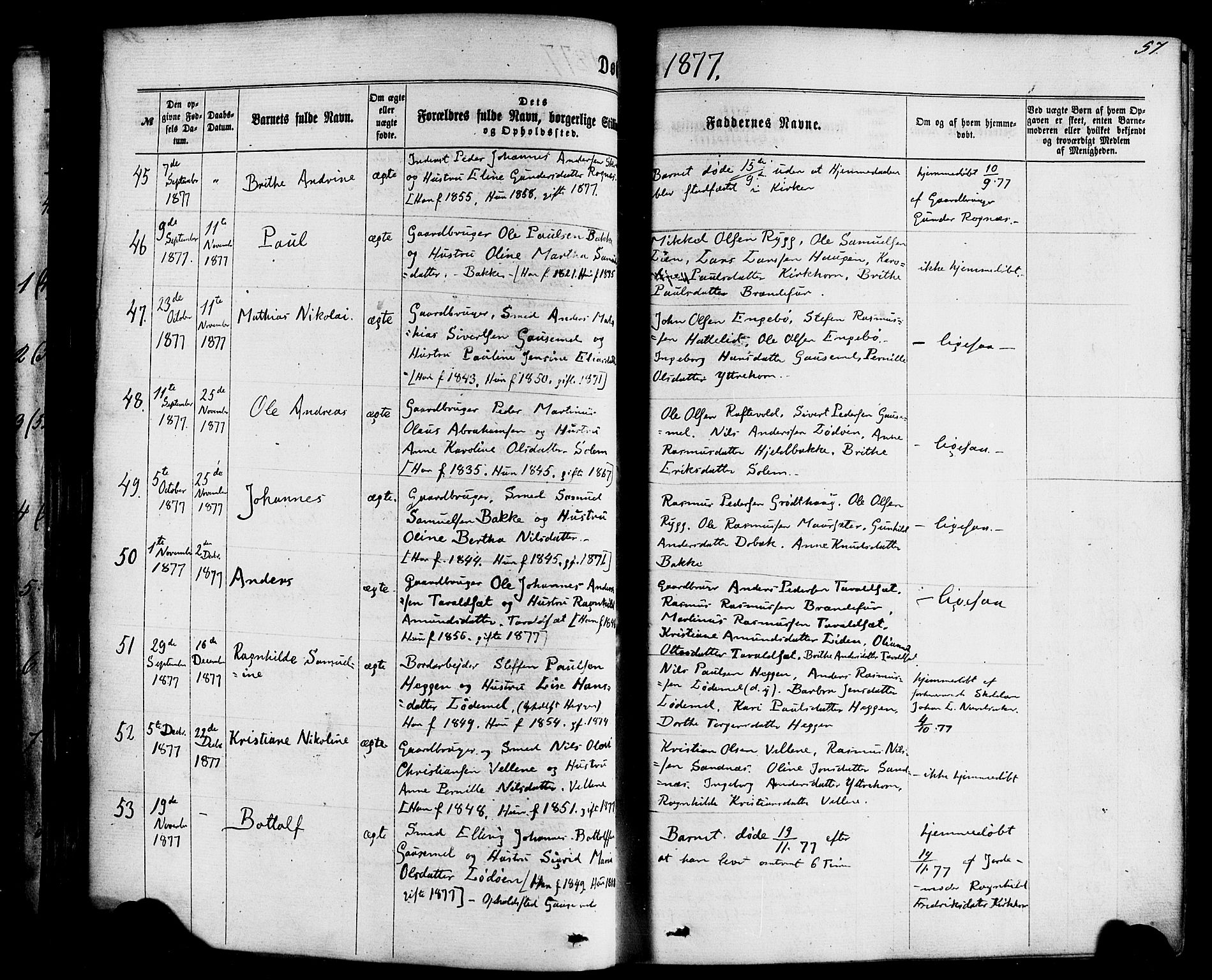 Hornindal sokneprestembete, AV/SAB-A-82401/H/Haa/Haaa/L0002: Parish register (official) no. A 2, 1867-1884, p. 57