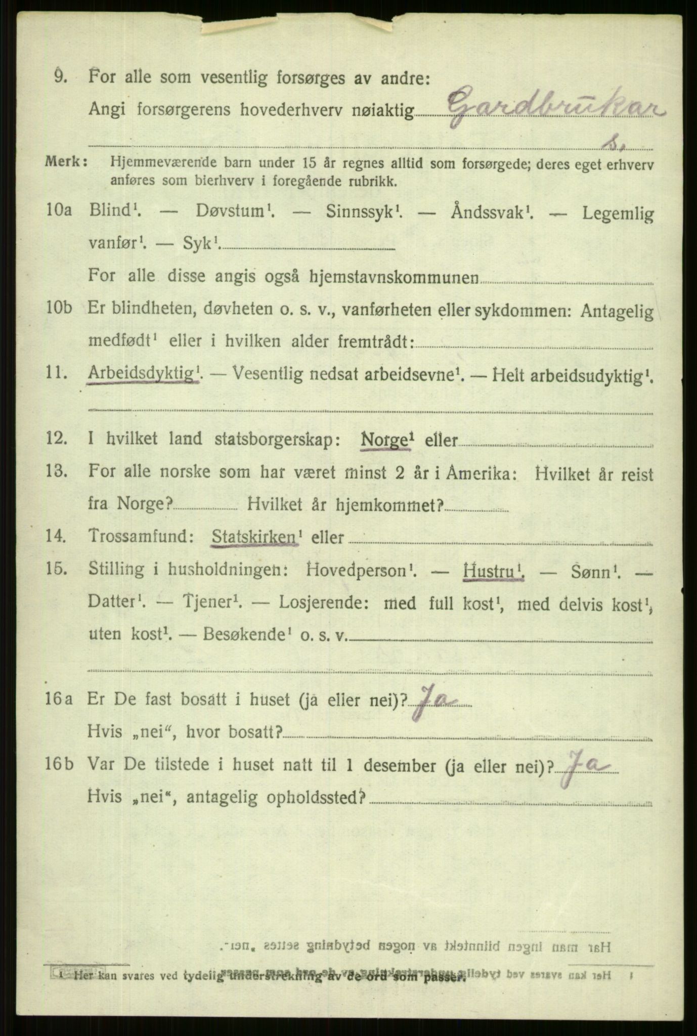 SAB, 1920 census for Vossestrand, 1920, p. 2823