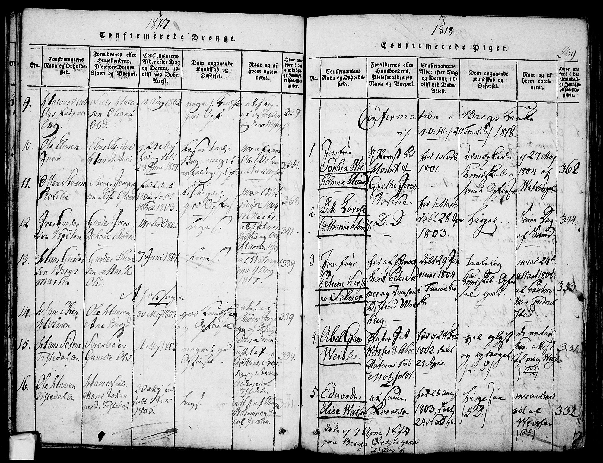 Berg prestekontor Kirkebøker, SAO/A-10902/F/Fa/L0002: Parish register (official) no. I 2, 1815-1831, p. 239