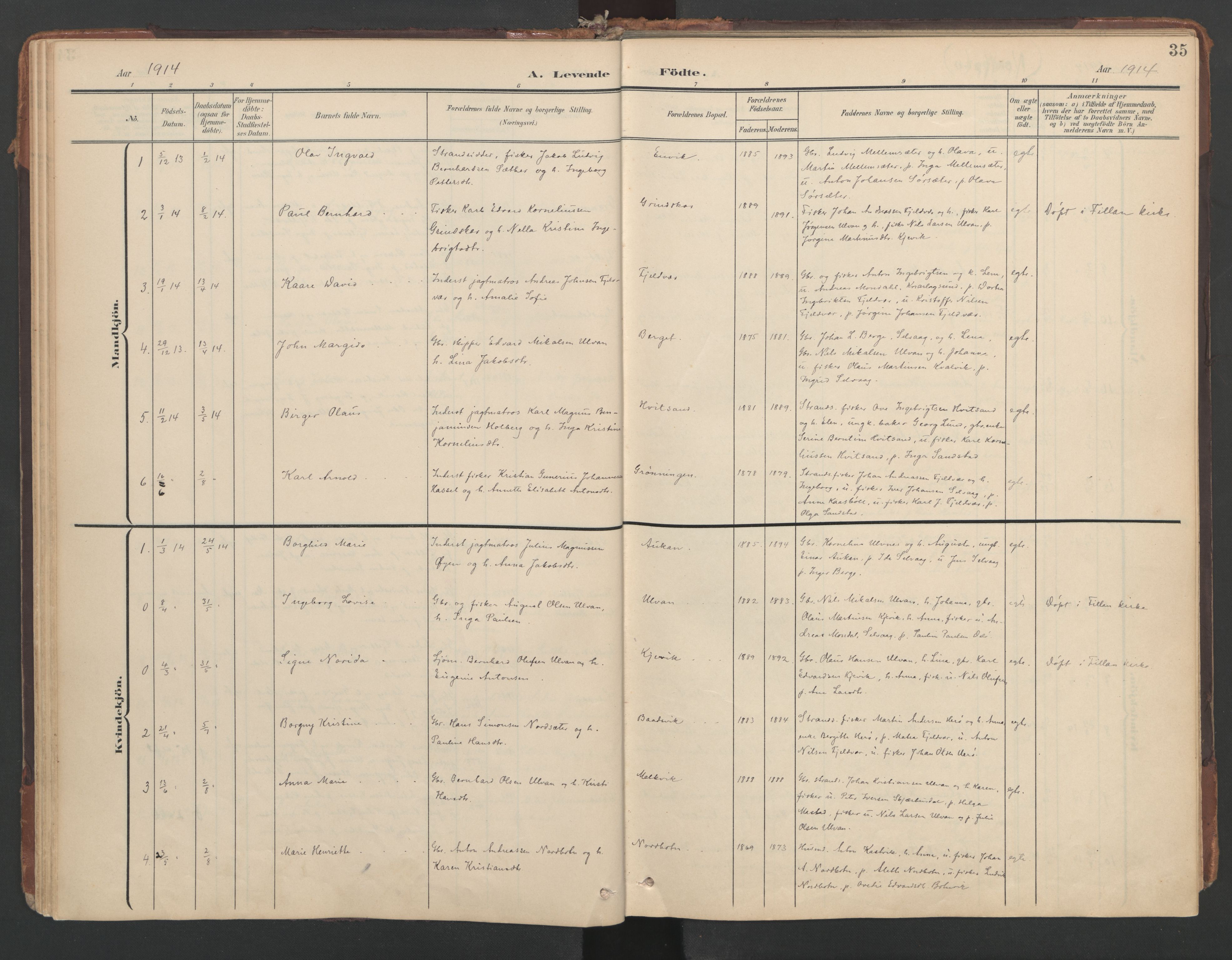 Ministerialprotokoller, klokkerbøker og fødselsregistre - Sør-Trøndelag, SAT/A-1456/638/L0568: Parish register (official) no. 638A01, 1901-1916, p. 35