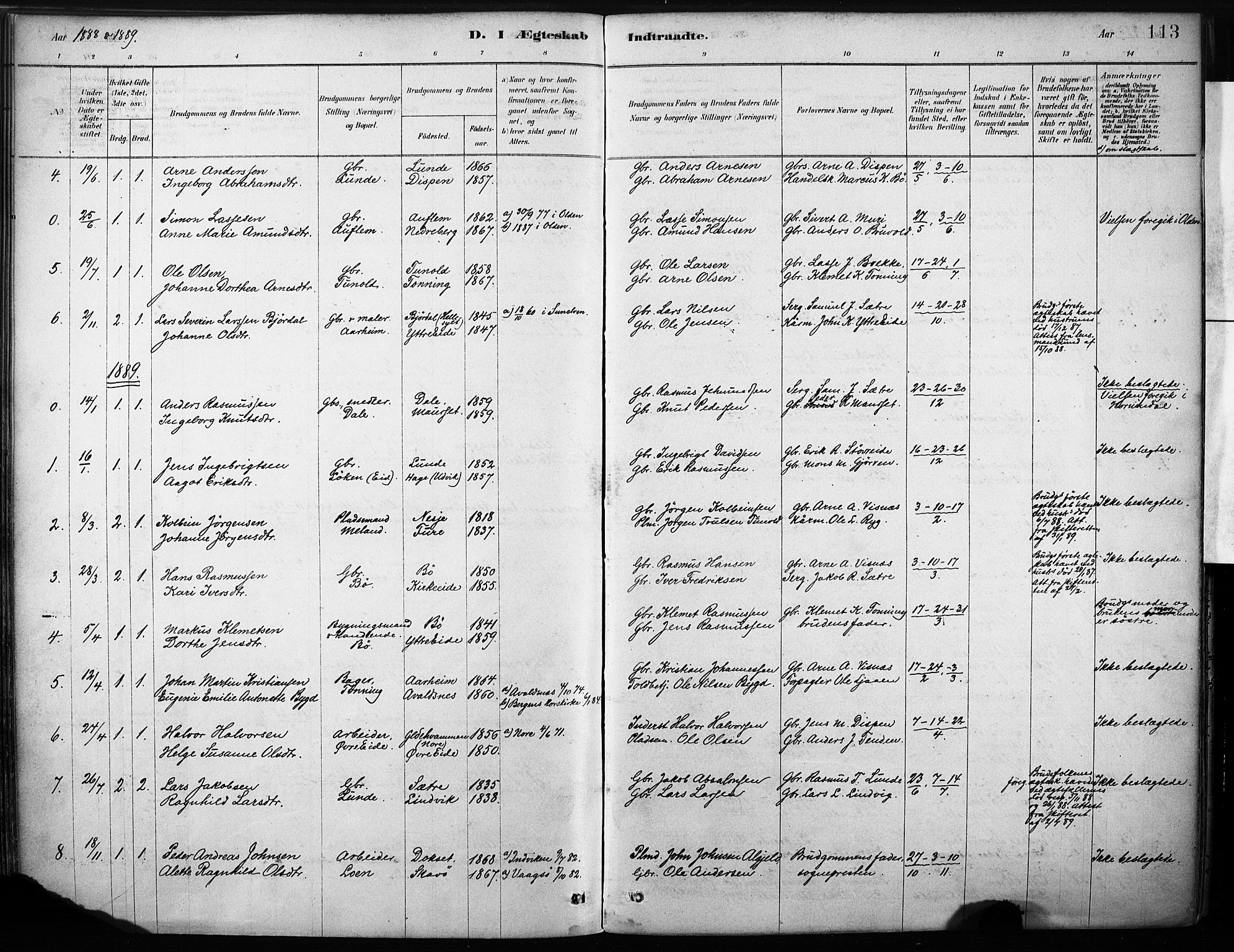 Stryn Sokneprestembete, AV/SAB-A-82501: Parish register (official) no. B 1, 1878-1907, p. 113