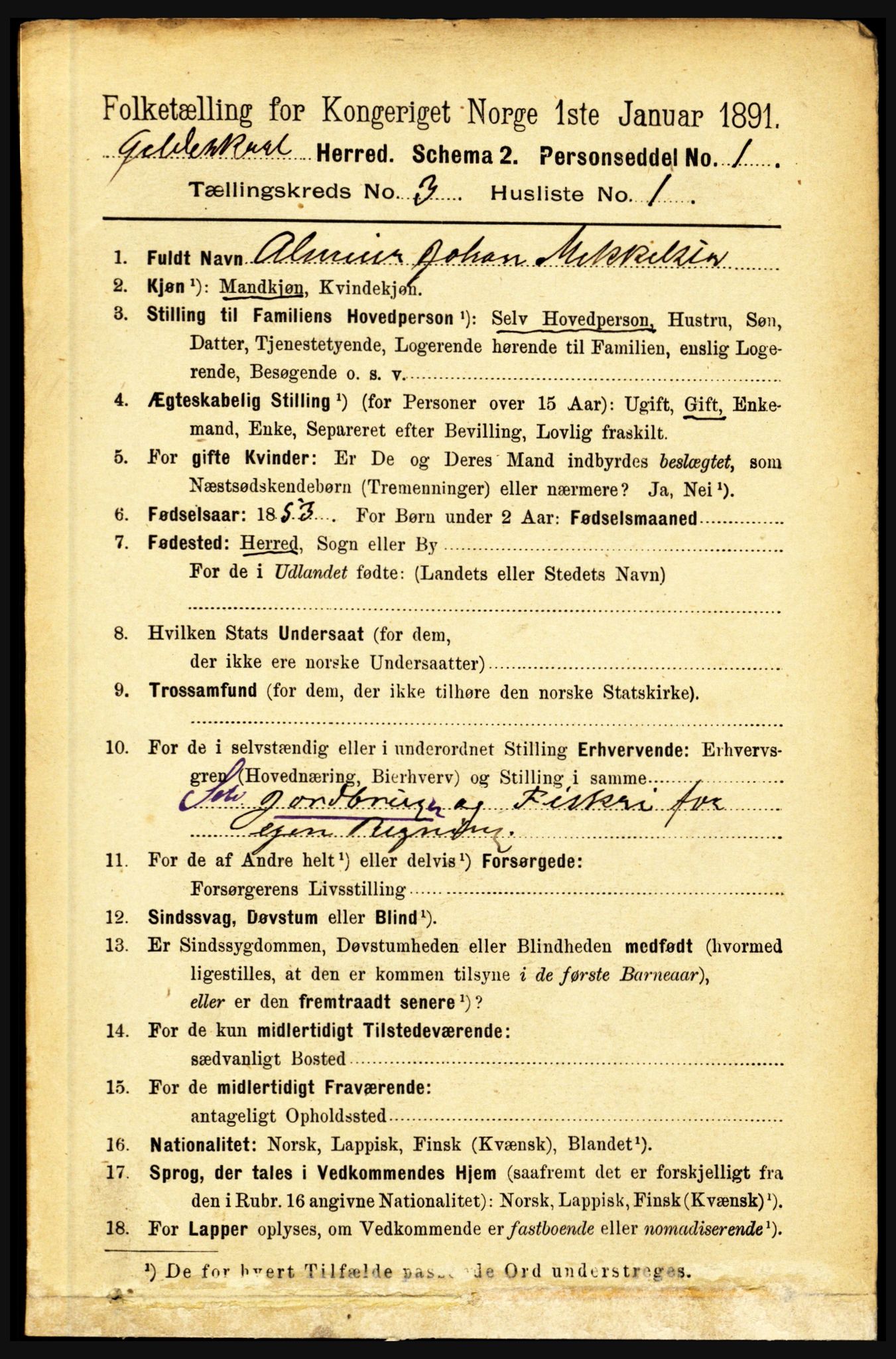 RA, 1891 census for 1838 Gildeskål, 1891, p. 756