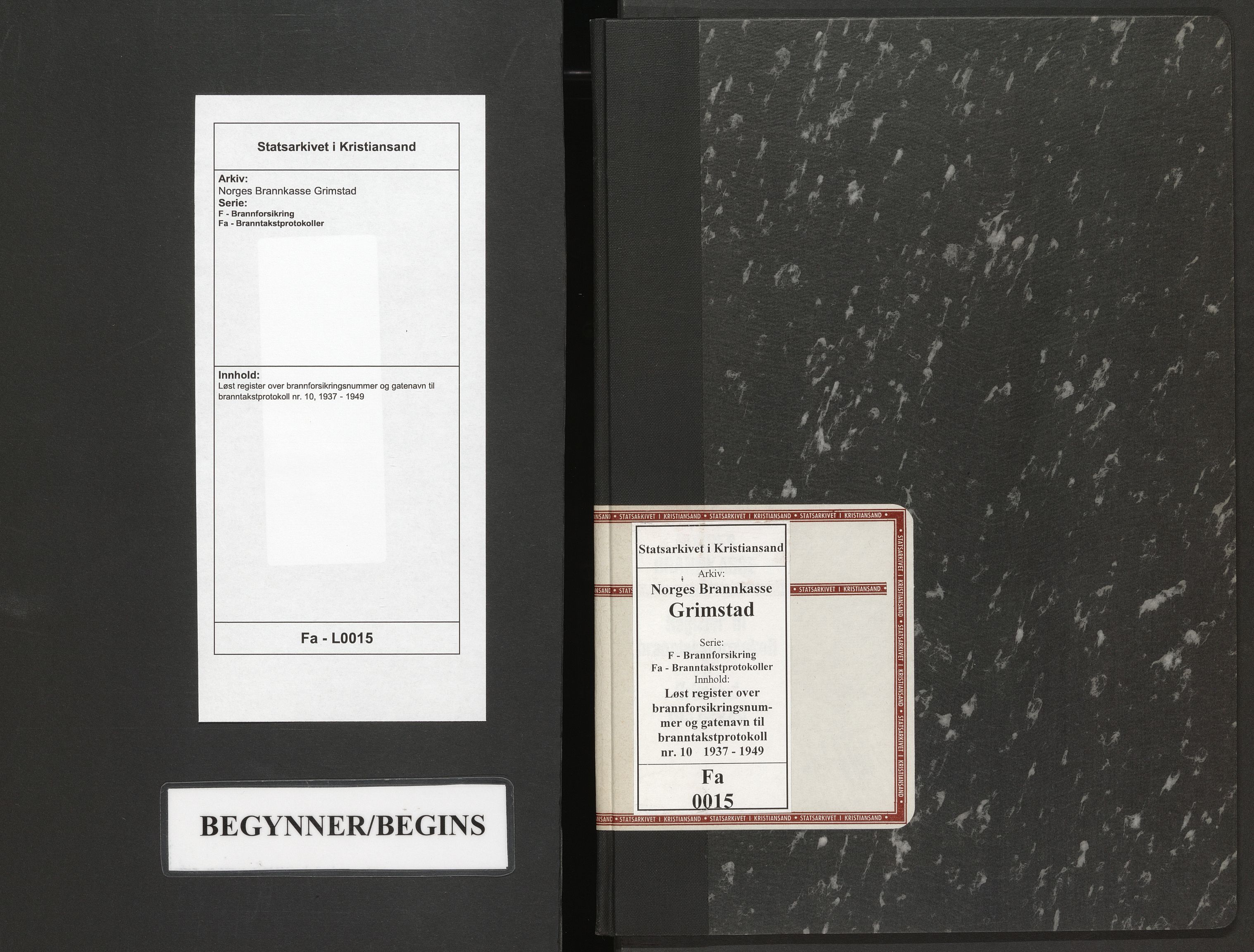 Norges Brannkasse Grimstad, AV/SAK-2241-0018/F/Fa/L0015: Løst register over brannforsikringsnummer og gatenavn til branntakstprotokoll nr. 10, 1937-1949