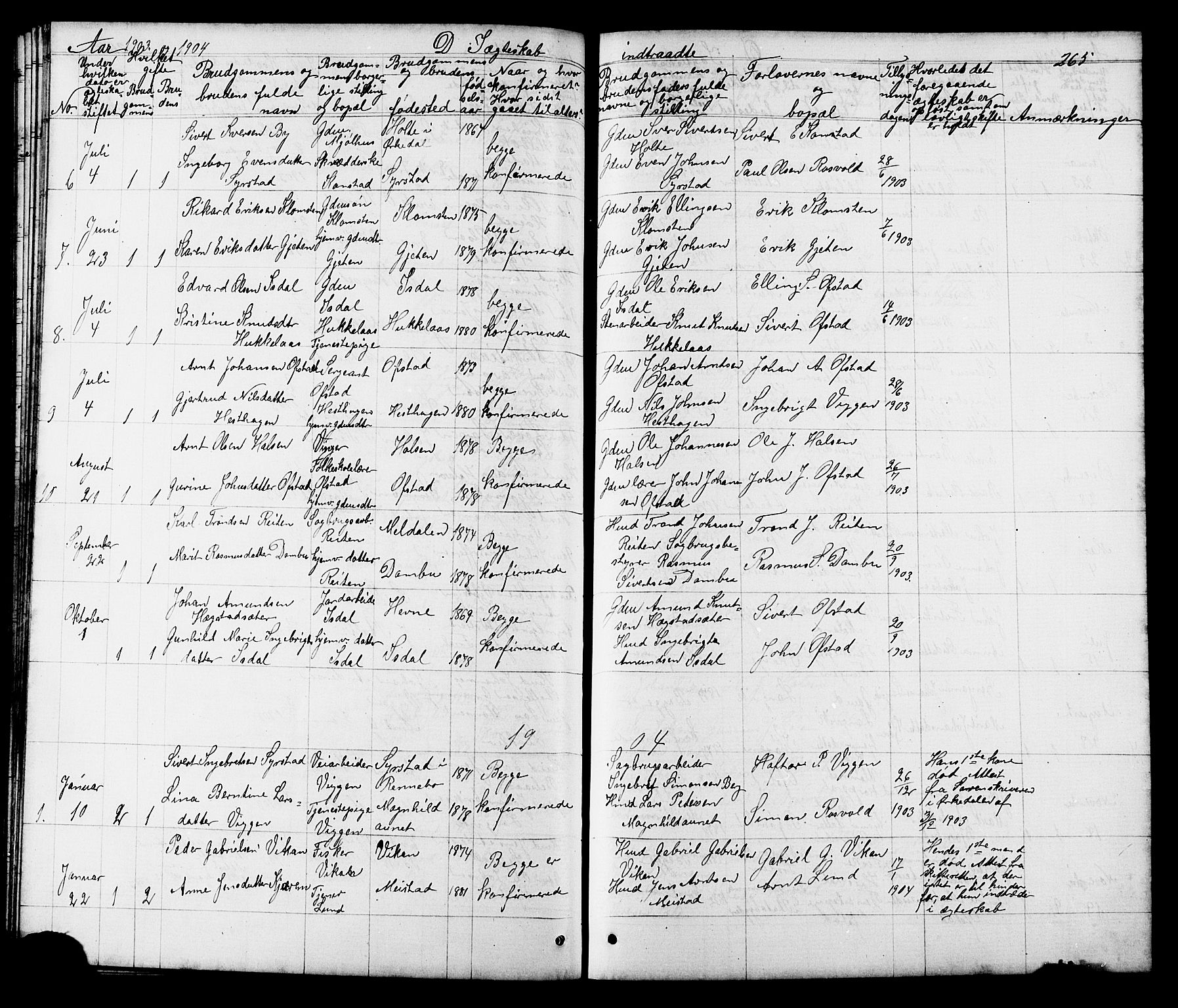 Ministerialprotokoller, klokkerbøker og fødselsregistre - Sør-Trøndelag, SAT/A-1456/665/L0777: Parish register (copy) no. 665C02, 1867-1915, p. 265