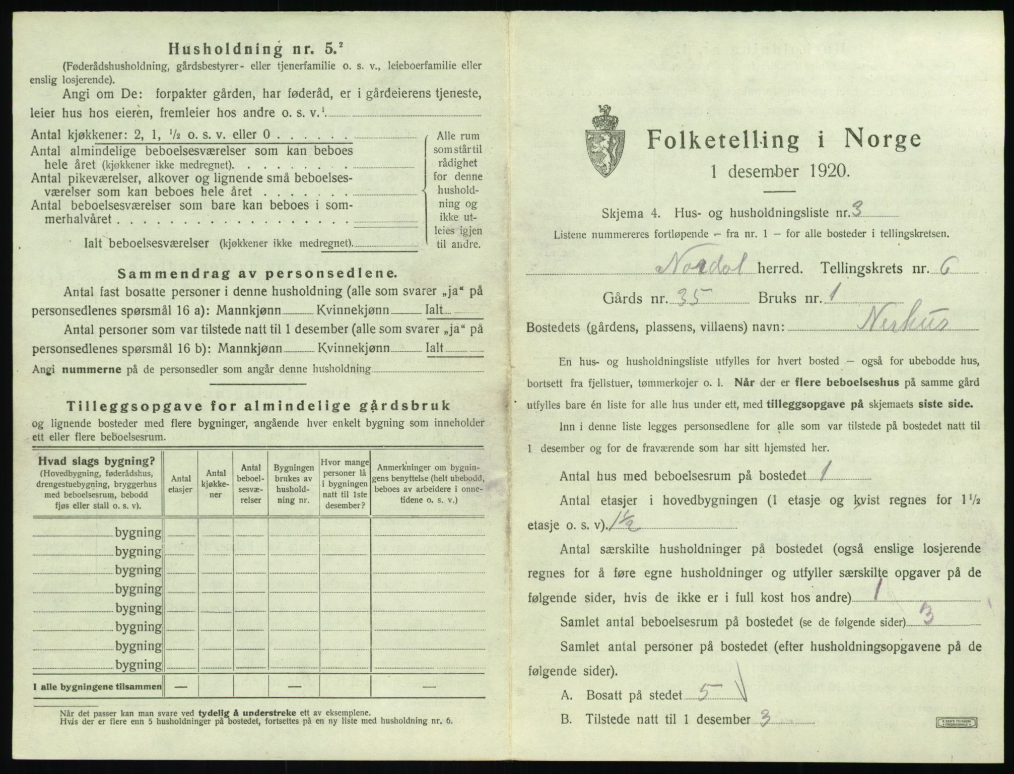 SAT, 1920 census for Norddal, 1920, p. 399