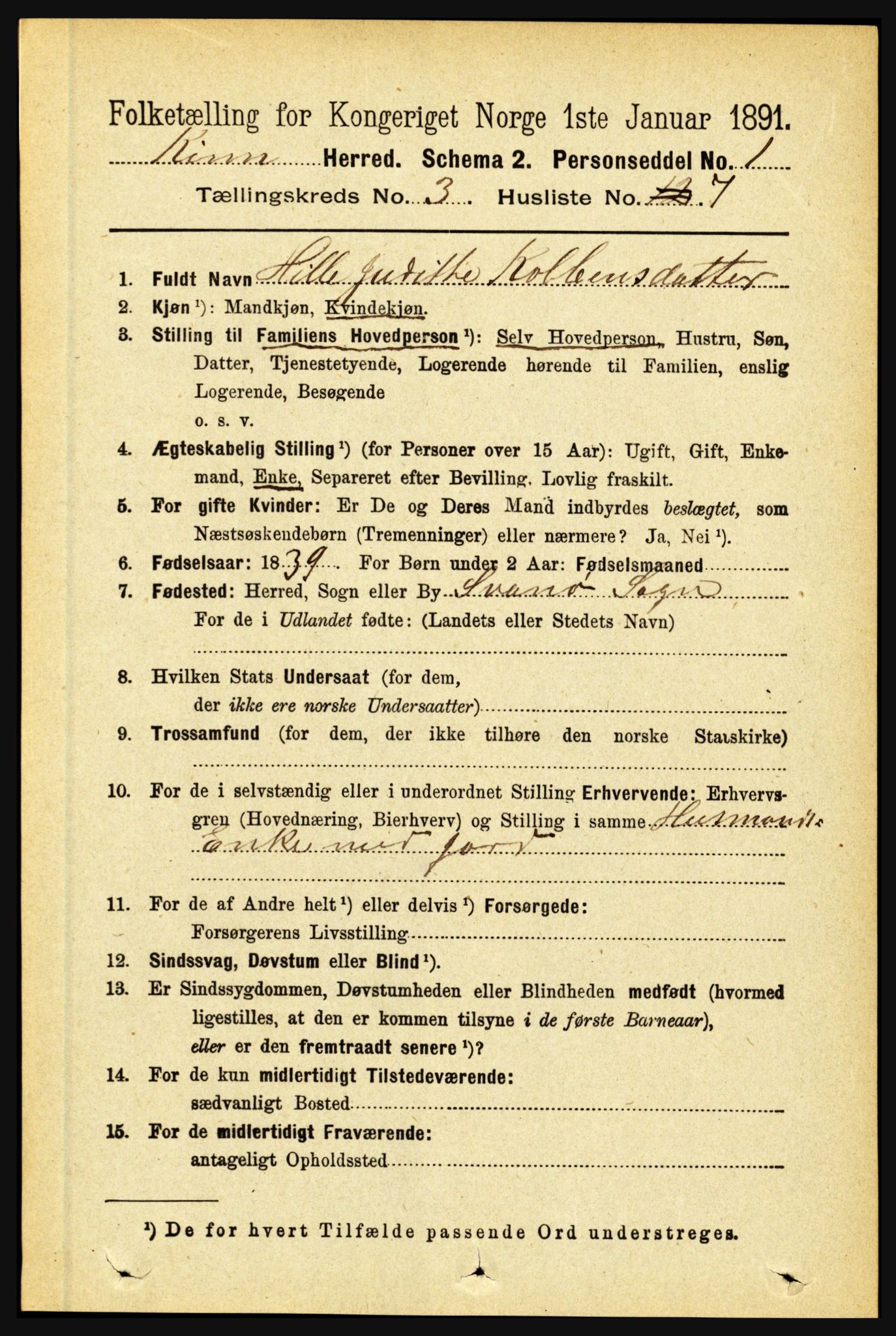 RA, 1891 census for 1437 Kinn, 1891, p. 985