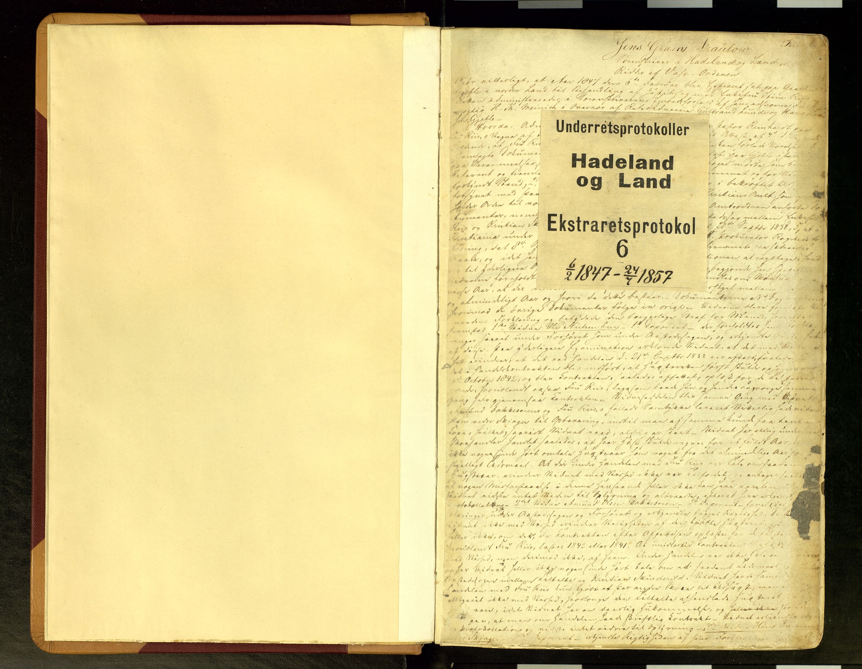 Hadeland og Land tingrett, SAH/TING-010/G/Gc/L0006: Ekstrarettsprotokoll, 1847-1857, p. 1
