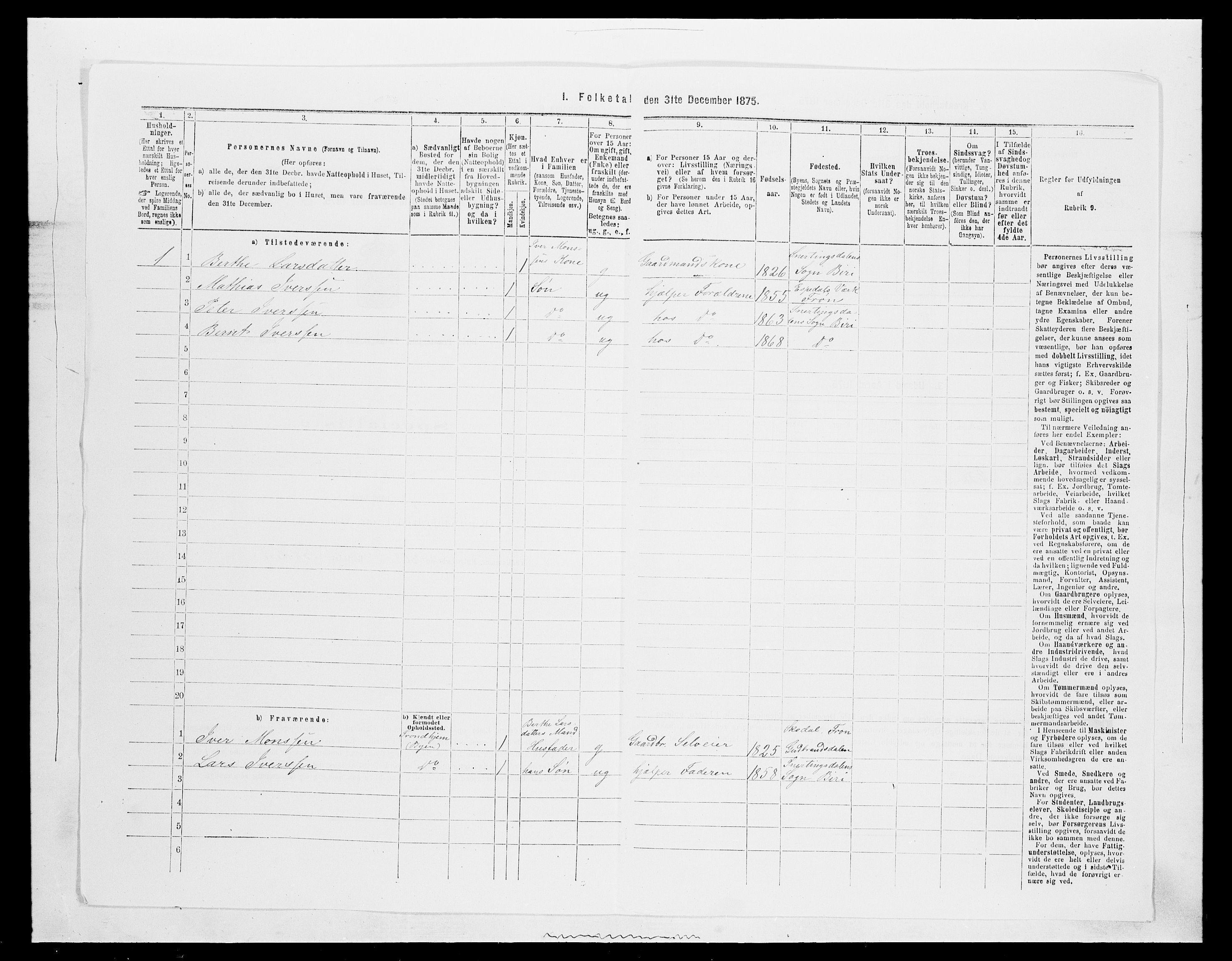 SAH, 1875 census for 0525P Biri, 1875, p. 1501