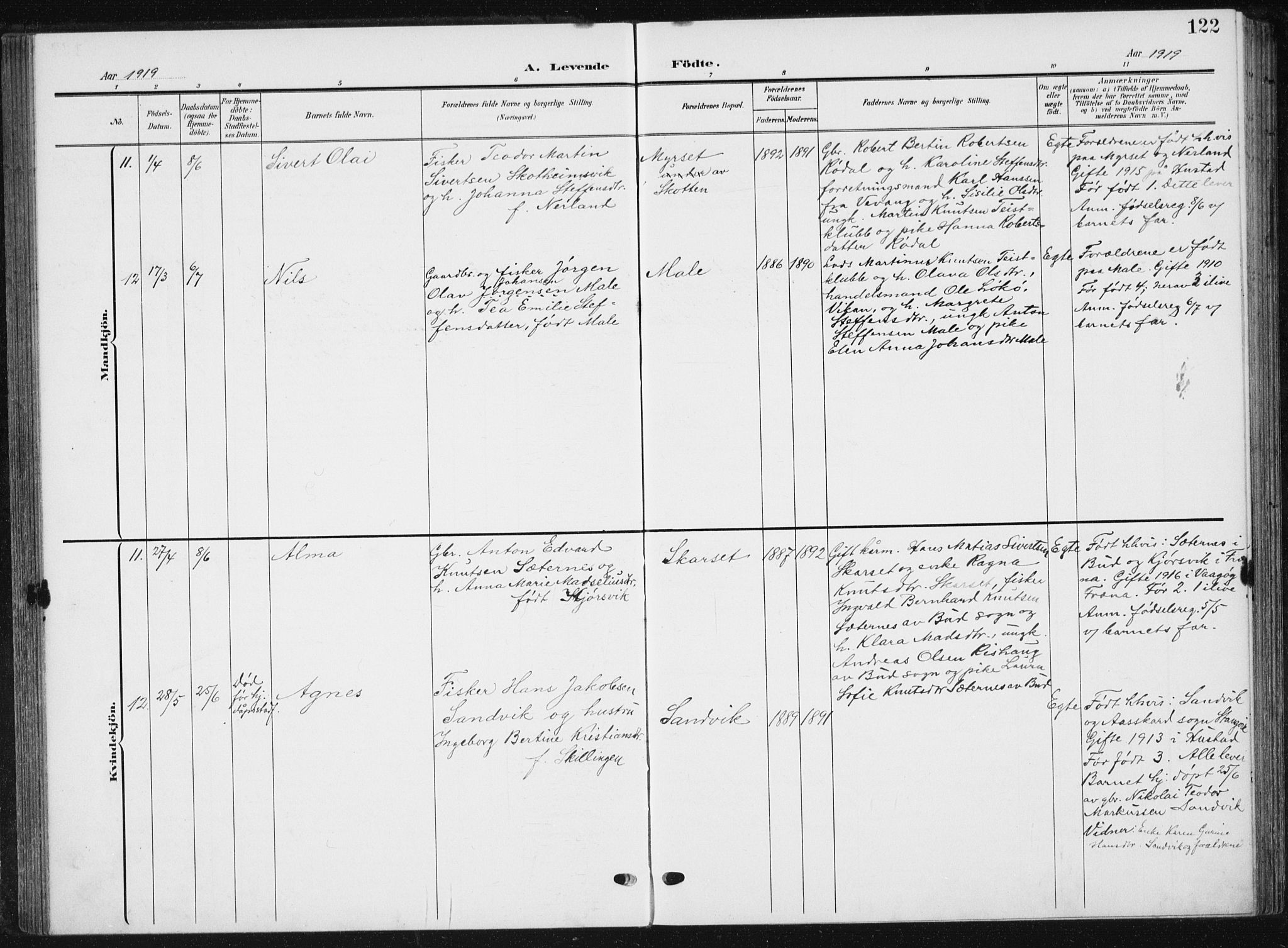 Ministerialprotokoller, klokkerbøker og fødselsregistre - Møre og Romsdal, AV/SAT-A-1454/567/L0784: Parish register (copy) no. 567C04, 1903-1938, p. 122