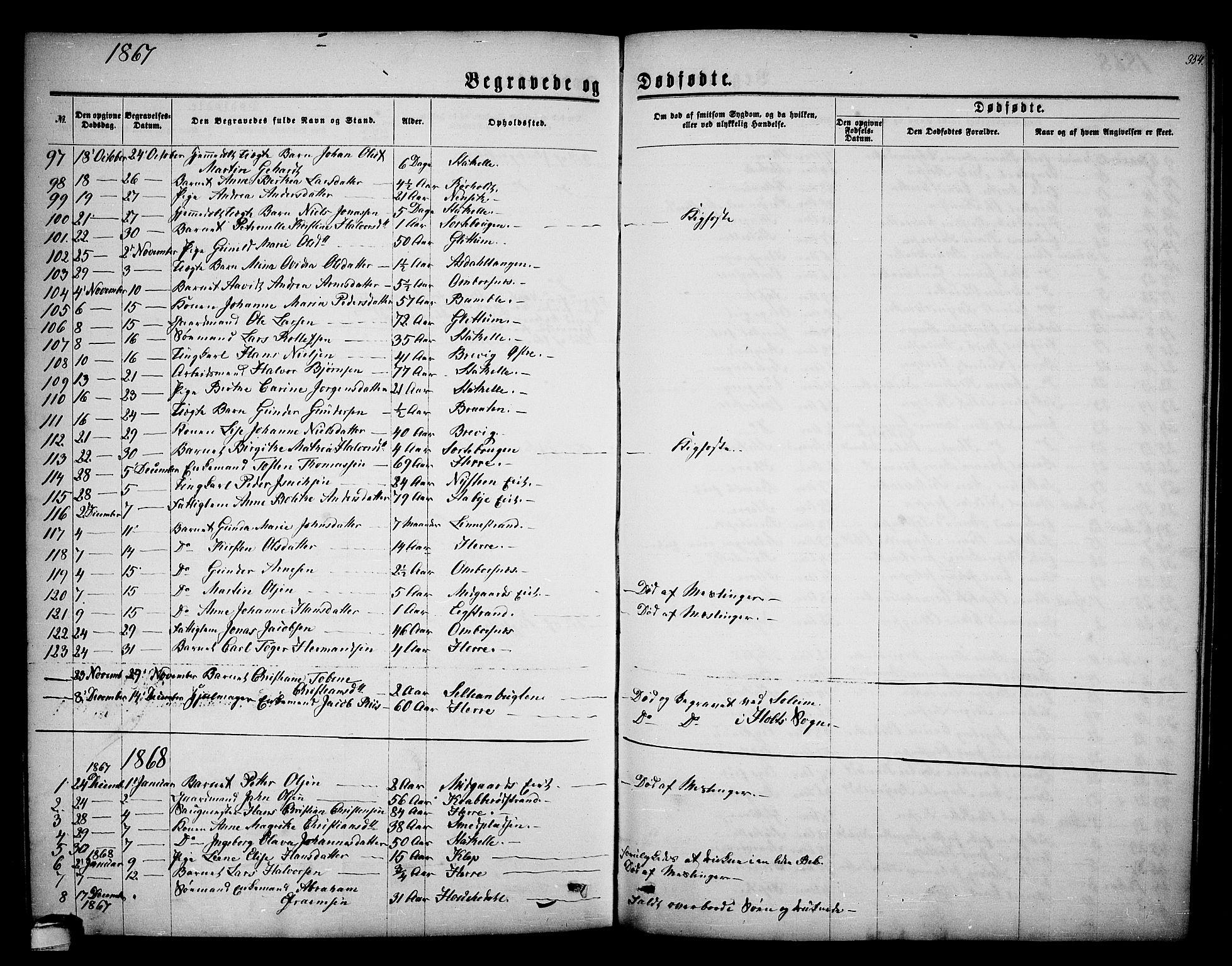 Bamble kirkebøker, AV/SAKO-A-253/G/Ga/L0006: Parish register (copy) no. I 6, 1860-1876, p. 354