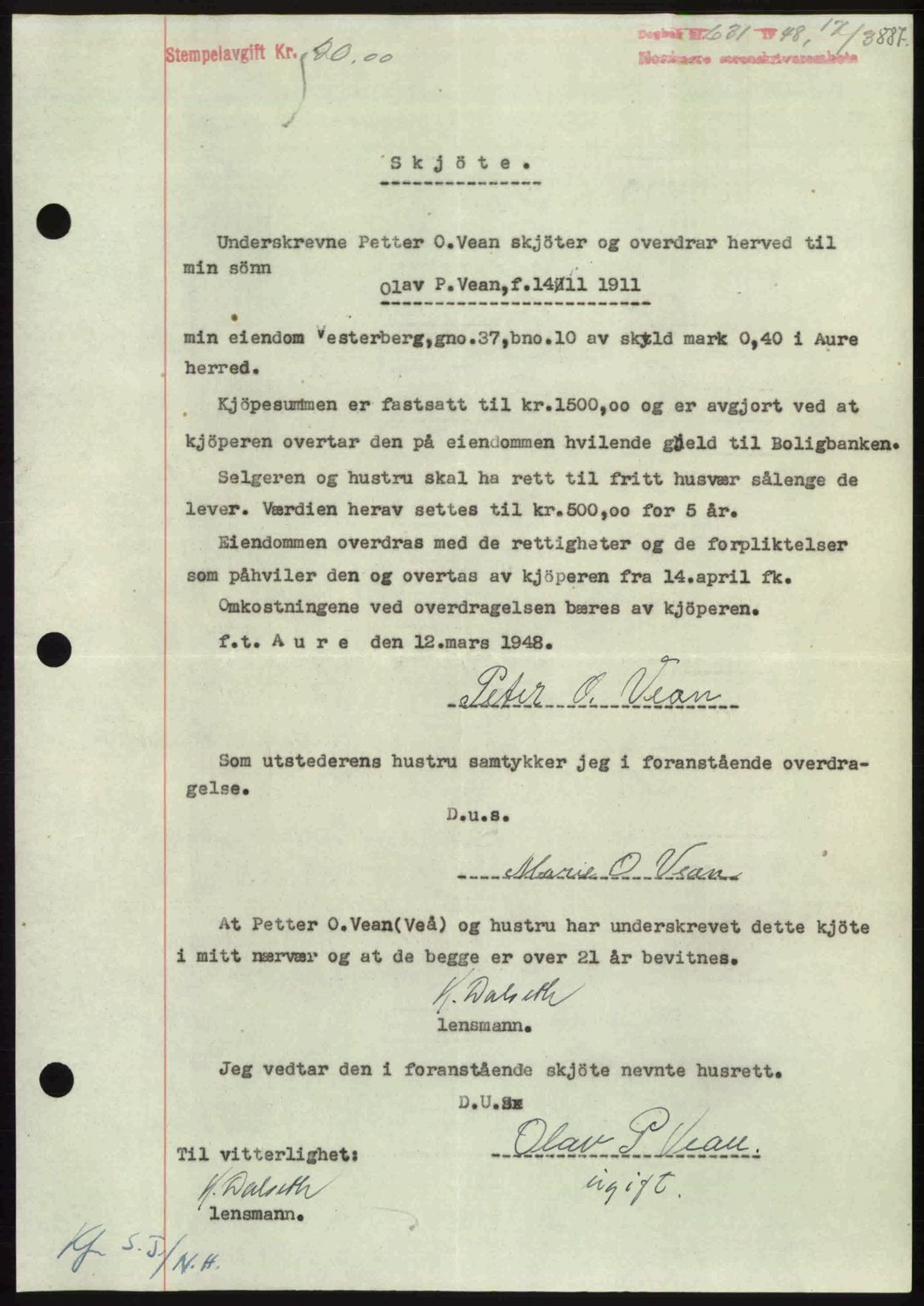 Nordmøre sorenskriveri, AV/SAT-A-4132/1/2/2Ca: Mortgage book no. A107, 1947-1948, Diary no: : 631/1948