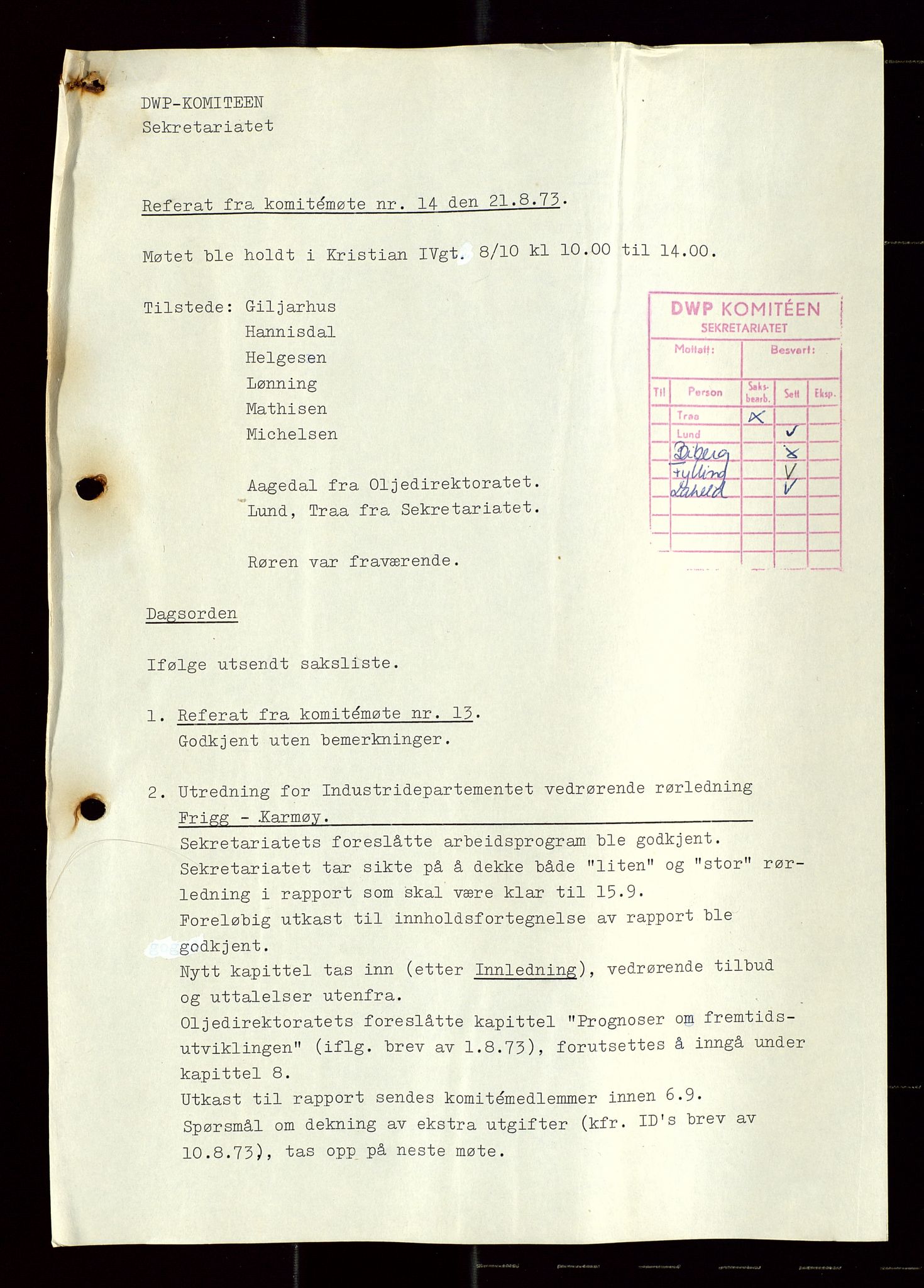 Industridepartementet, Oljekontoret, AV/SAST-A-101348/Di/L0004: DWP, møter, komite`møter, 761 forskning/teknologi, 1972-1975, p. 5