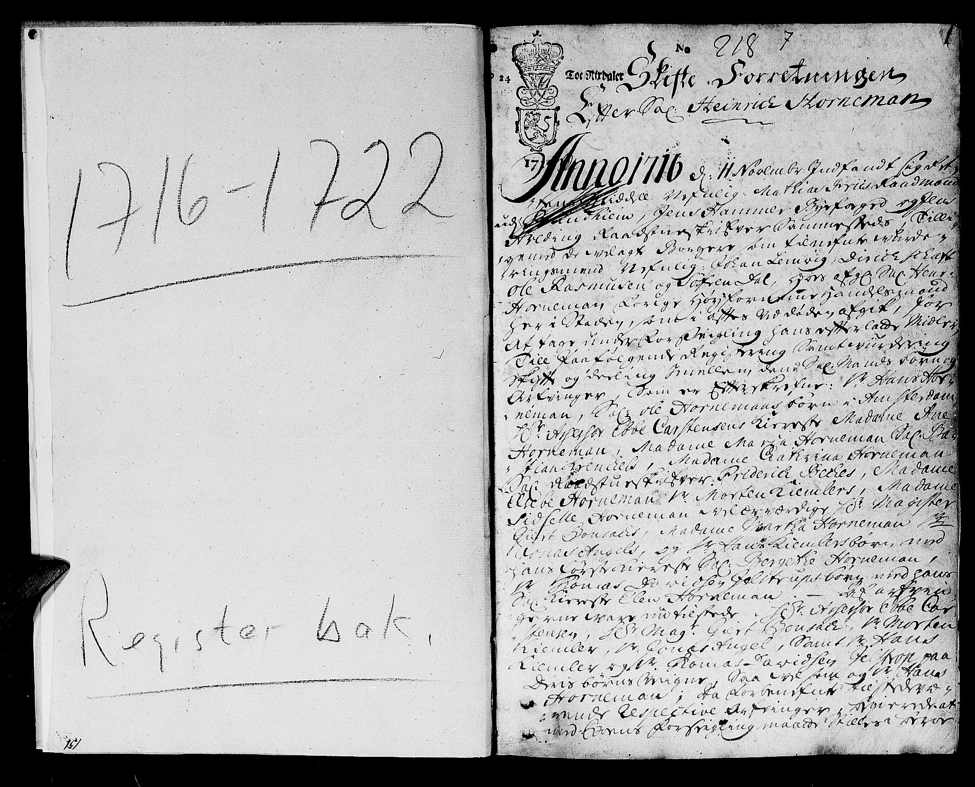 Trondheim byfogd, SAT/A-0003/1/3/3A/L0008: Skifteprotokoll - gml.nr.8. (m/ register), 1716-1722, p. 0b-1a