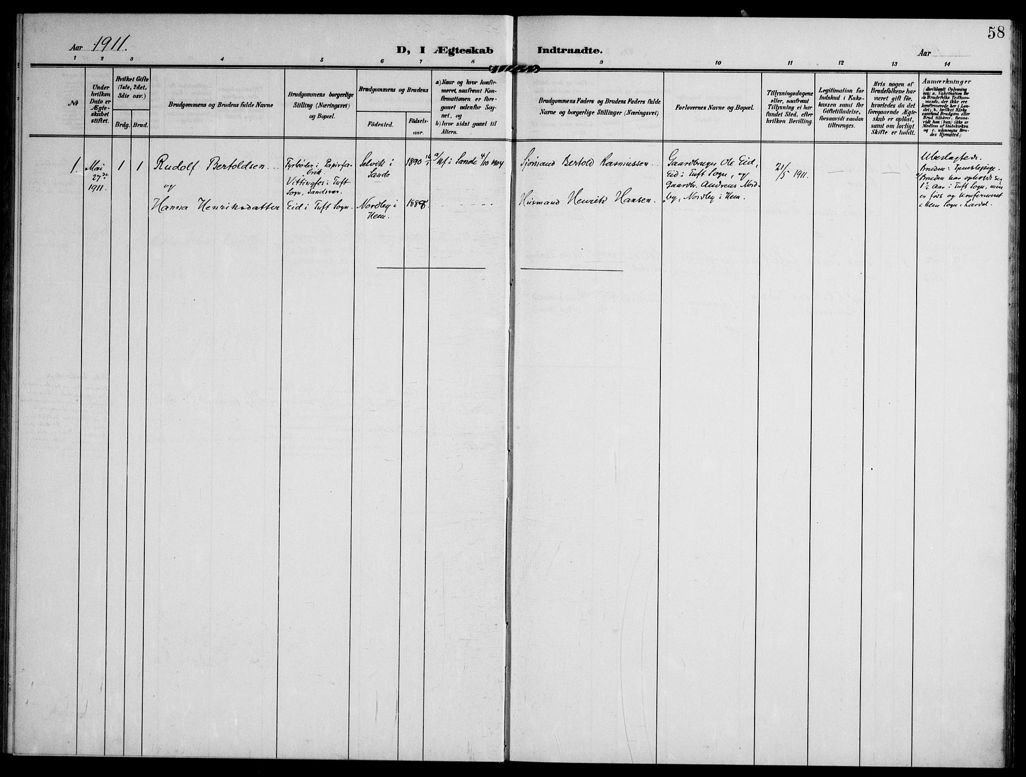 Lardal kirkebøker, AV/SAKO-A-350/F/Fc/L0002: Parish register (official) no. III 2, 1907-1921, p. 58