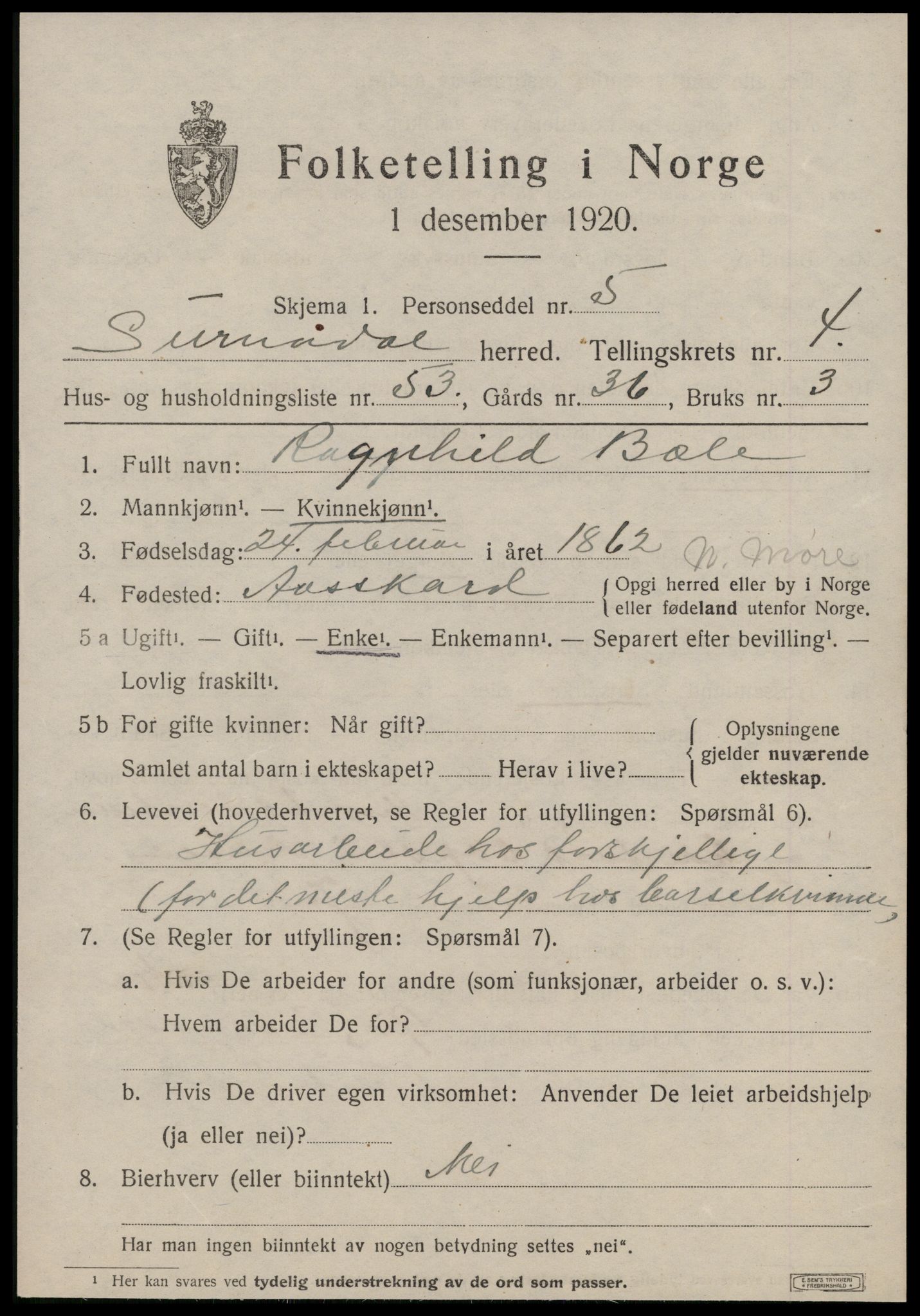 SAT, 1920 census for Surnadal, 1920, p. 3801