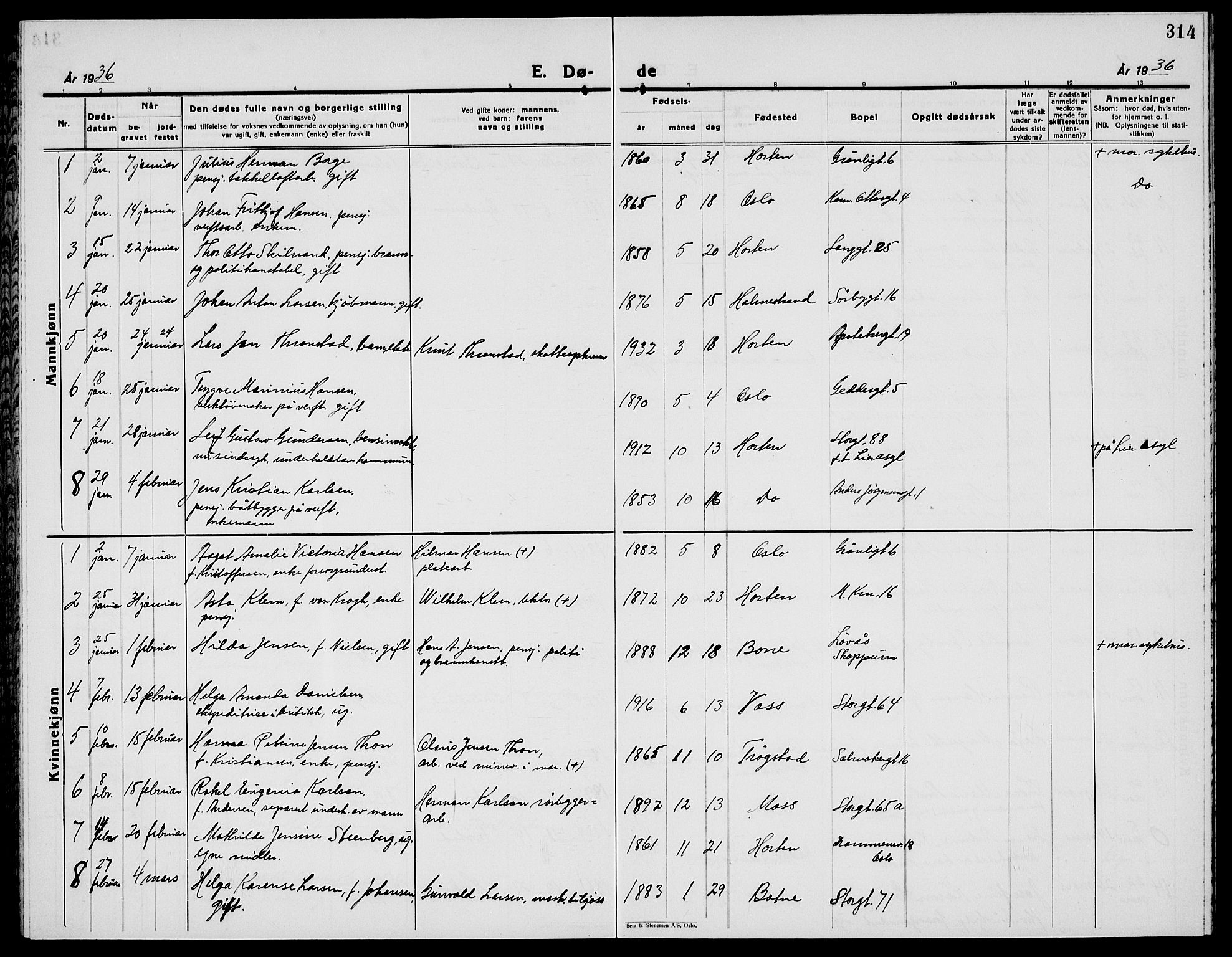 Horten kirkebøker, AV/SAKO-A-348/G/Ga/L0009: Parish register (copy) no. 9, 1926-1936, p. 314