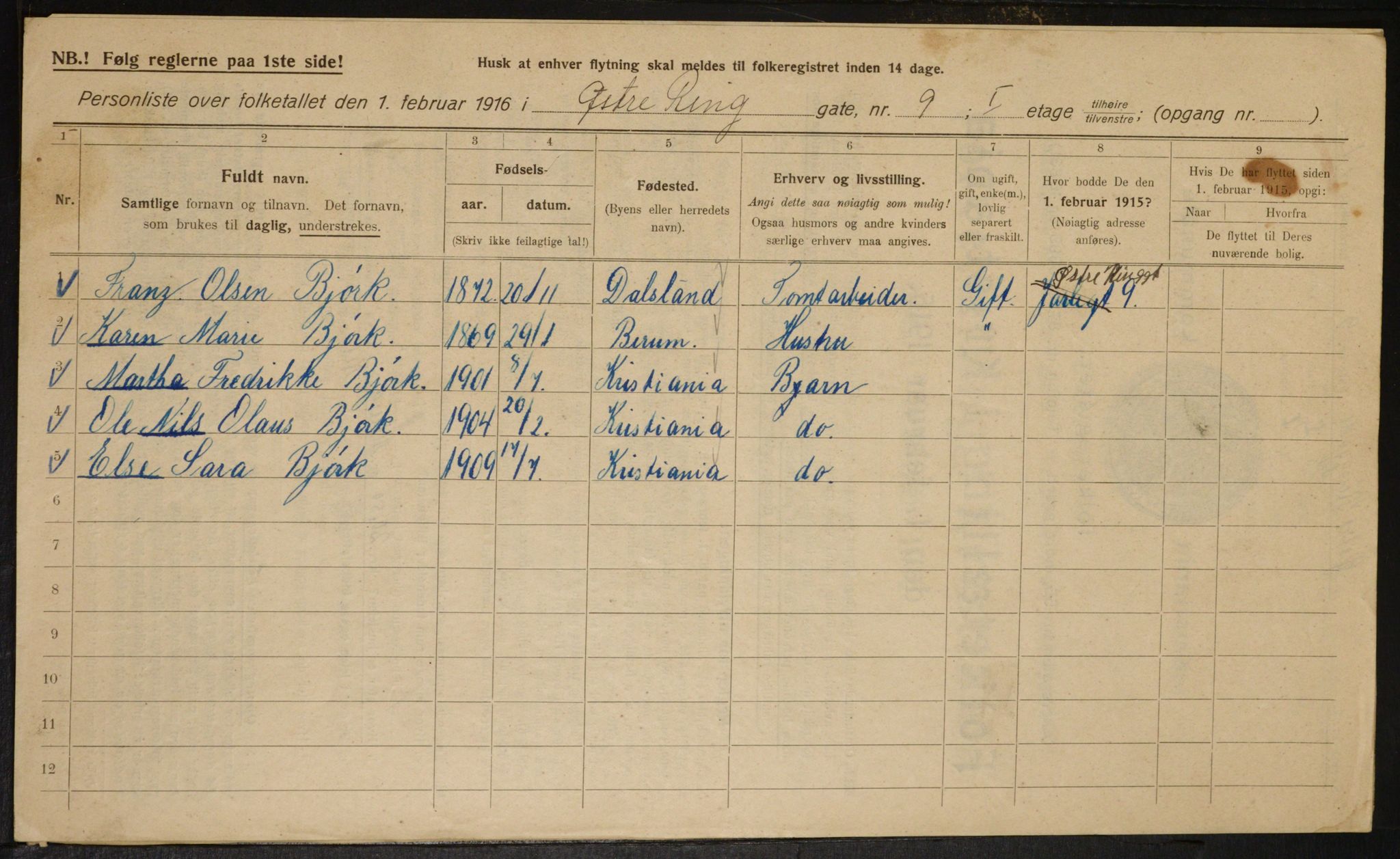 OBA, Municipal Census 1916 for Kristiania, 1916, p. 133195