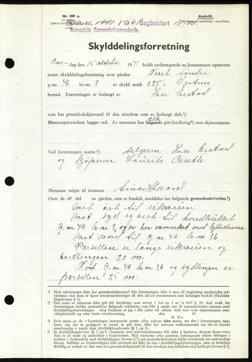 Romsdal sorenskriveri, AV/SAT-A-4149/1/2/2C: Mortgage book no. A11, 1941-1942, Diary no: : 1940/1941