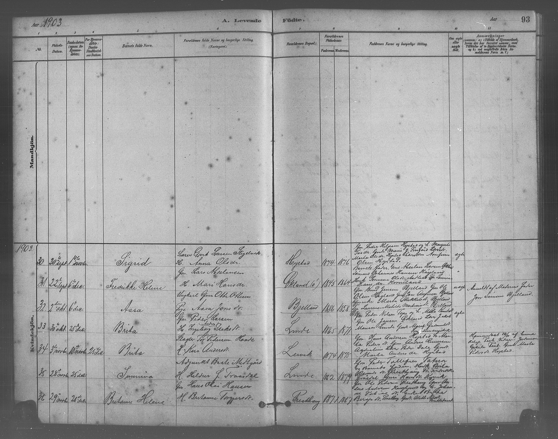 Stord sokneprestembete, SAB/A-78201/H/Hab: Parish register (copy) no. A 2, 1879-1909, p. 93
