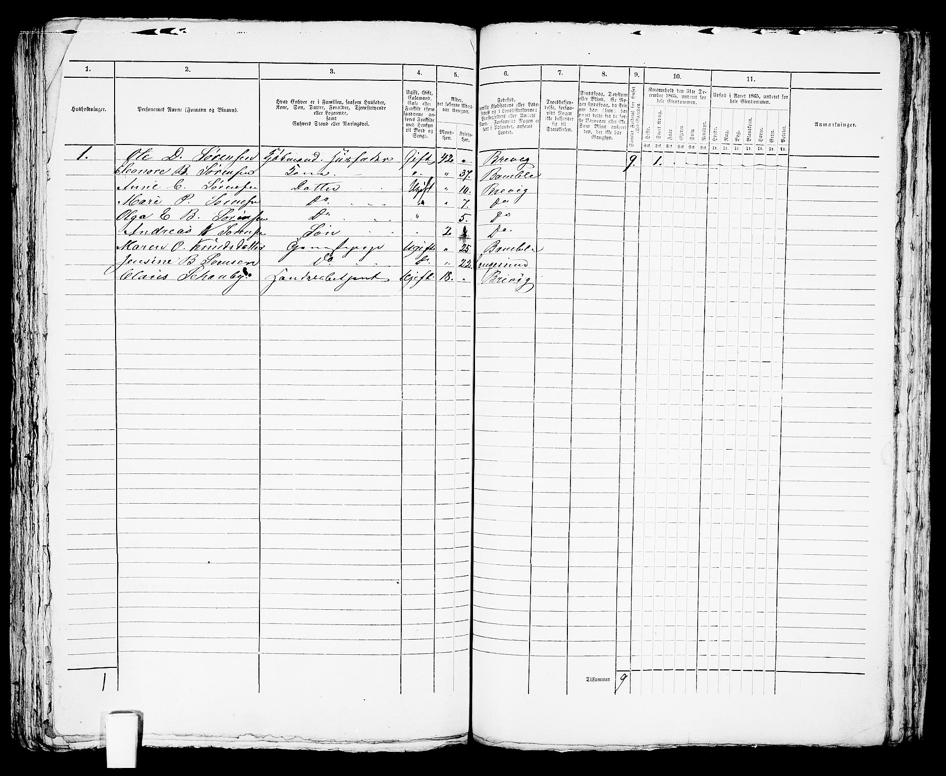 RA, 1865 census for Brevik, 1865, p. 648