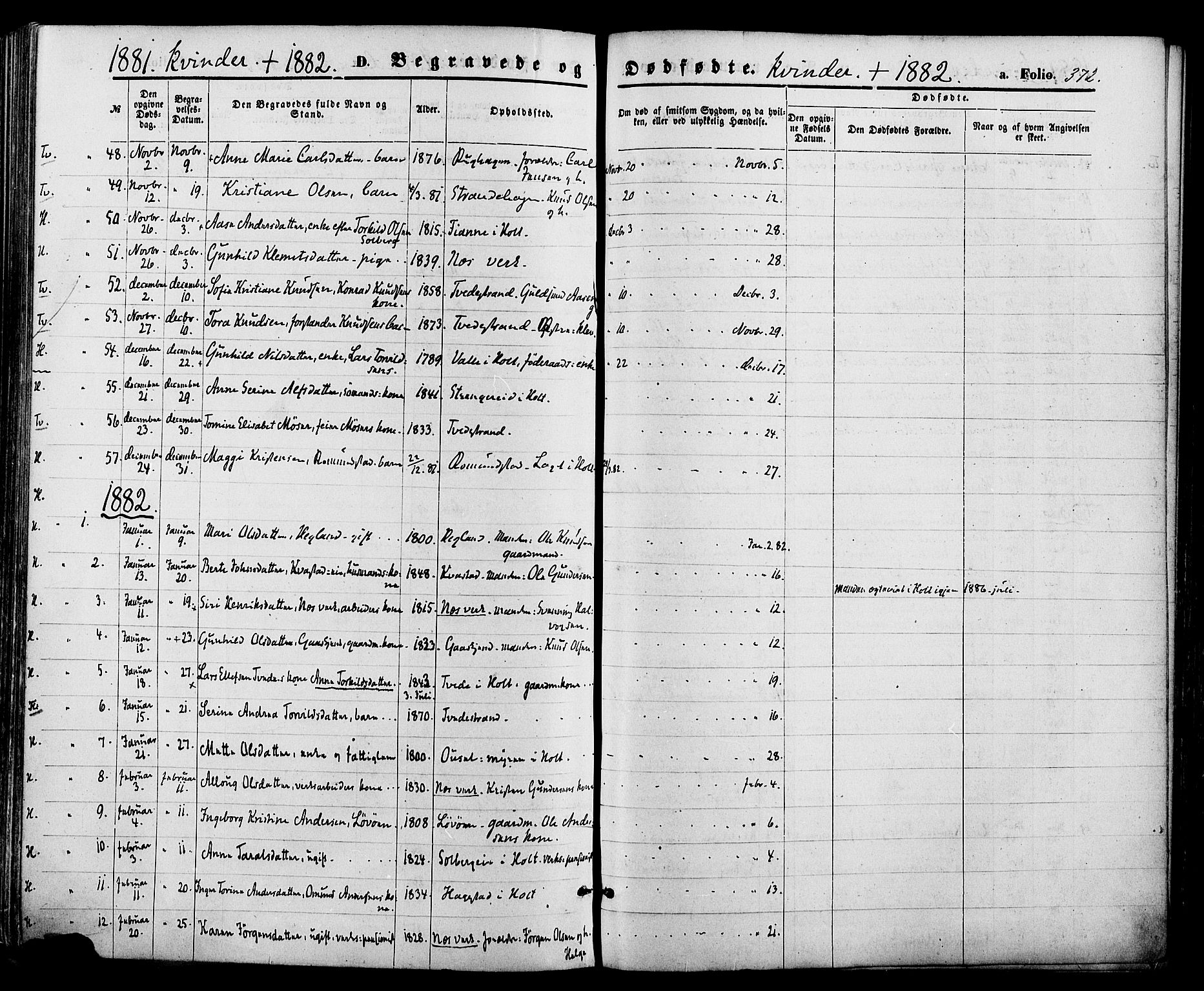 Holt sokneprestkontor, AV/SAK-1111-0021/F/Fa/L0010: Parish register (official) no. A 10, 1872-1885, p. 372