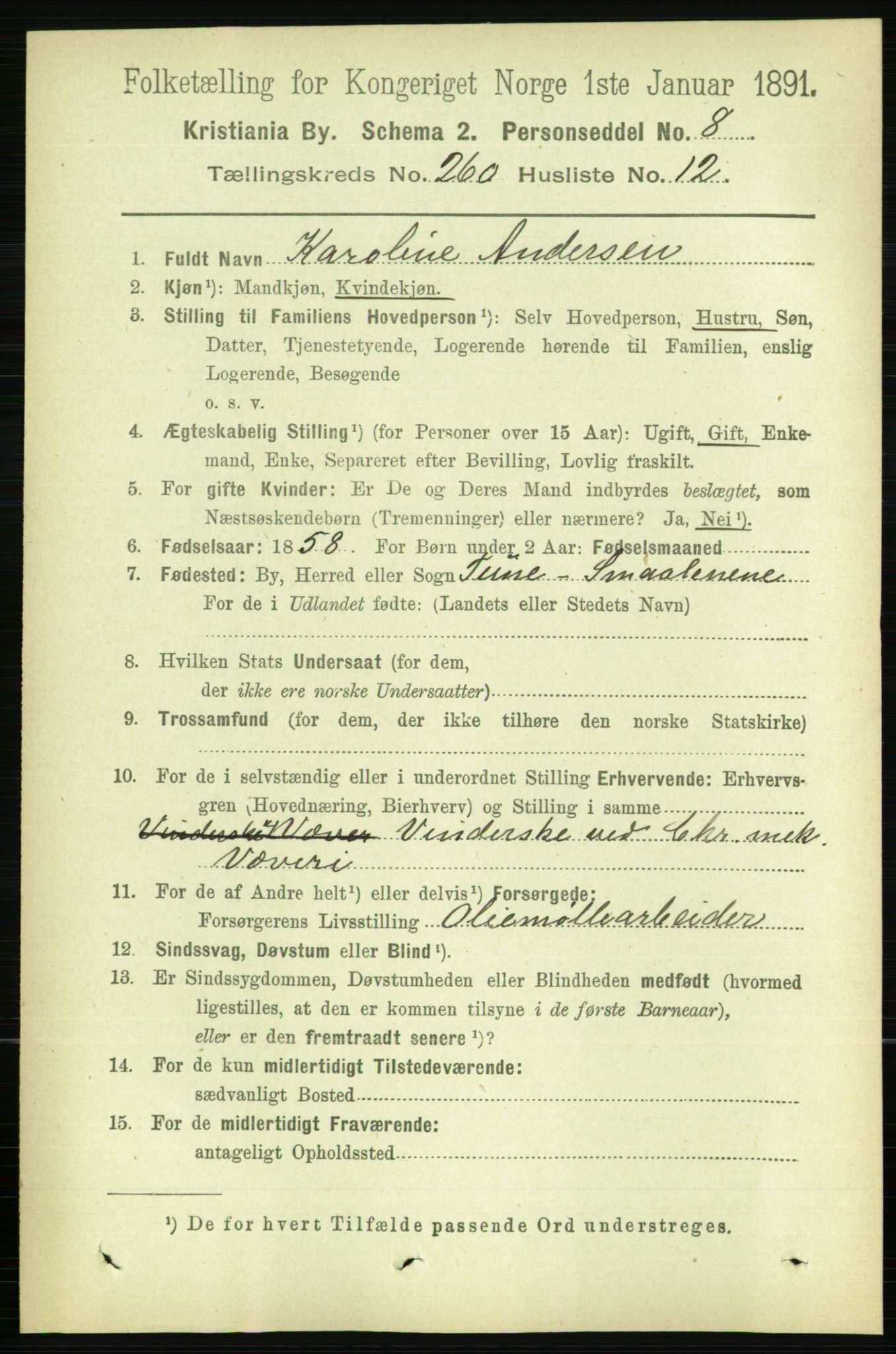 RA, 1891 census for 0301 Kristiania, 1891, p. 157961