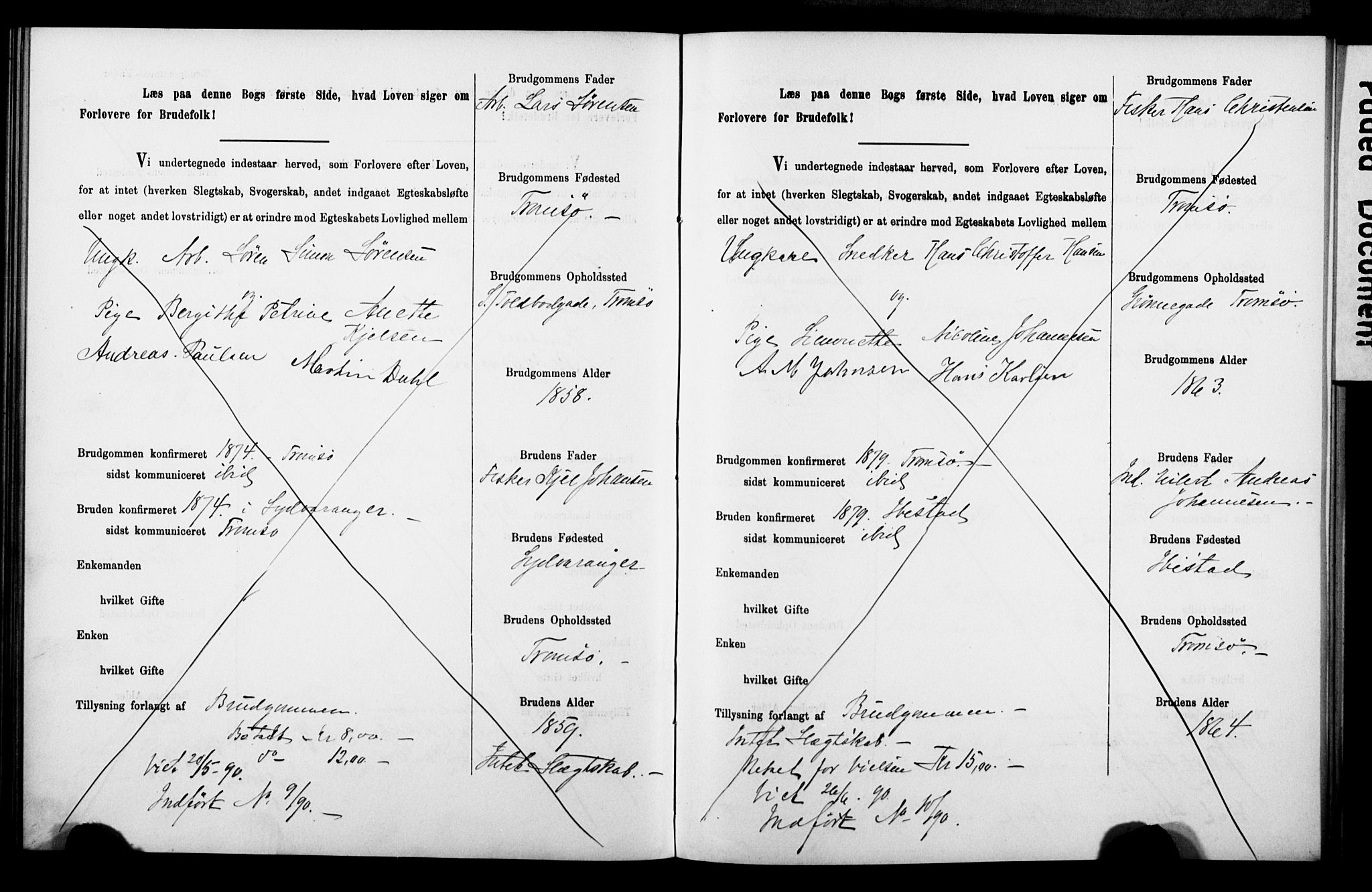 Tromsø sokneprestkontor/stiftsprosti/domprosti, AV/SATØ-S-1343/H/Hc/L0099/0001: Banns register no. 99.1, 1886-1892