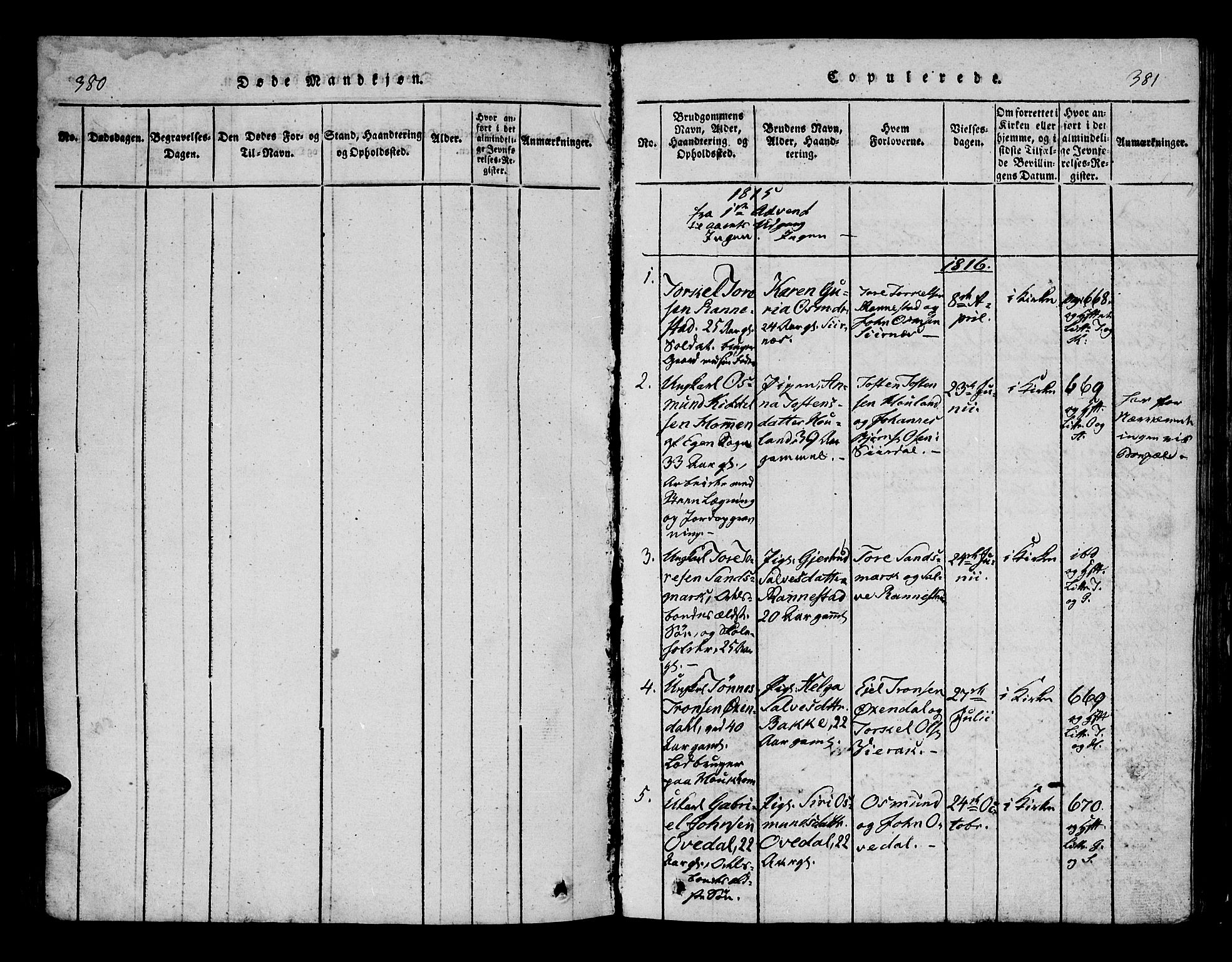 Bakke sokneprestkontor, SAK/1111-0002/F/Fa/Faa/L0003: Parish register (official) no. A 3, 1815-1835, p. 380-381
