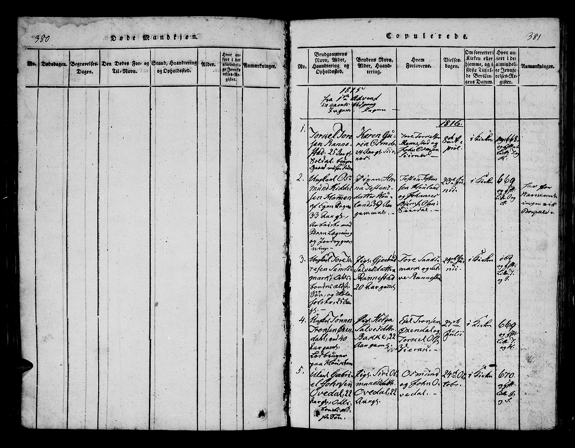 Bakke sokneprestkontor, AV/SAK-1111-0002/F/Fa/Faa/L0003: Parish register (official) no. A 3, 1815-1835, p. 380-381
