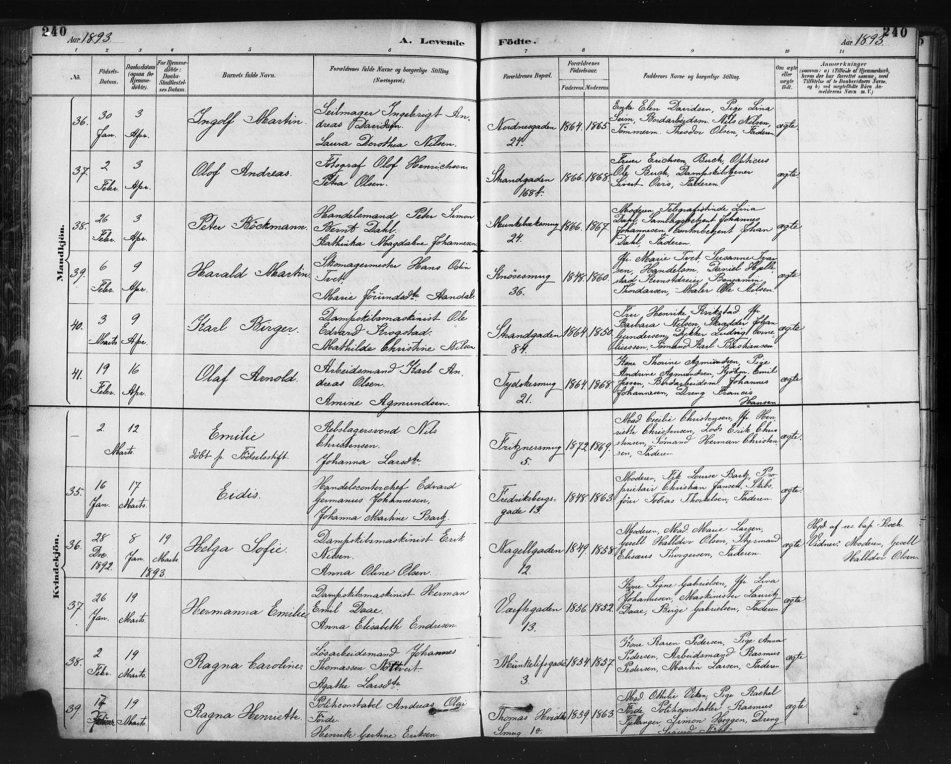 Nykirken Sokneprestembete, SAB/A-77101/H/Haa: Parish register (official) no. B 5, 1885-1894, p. 240