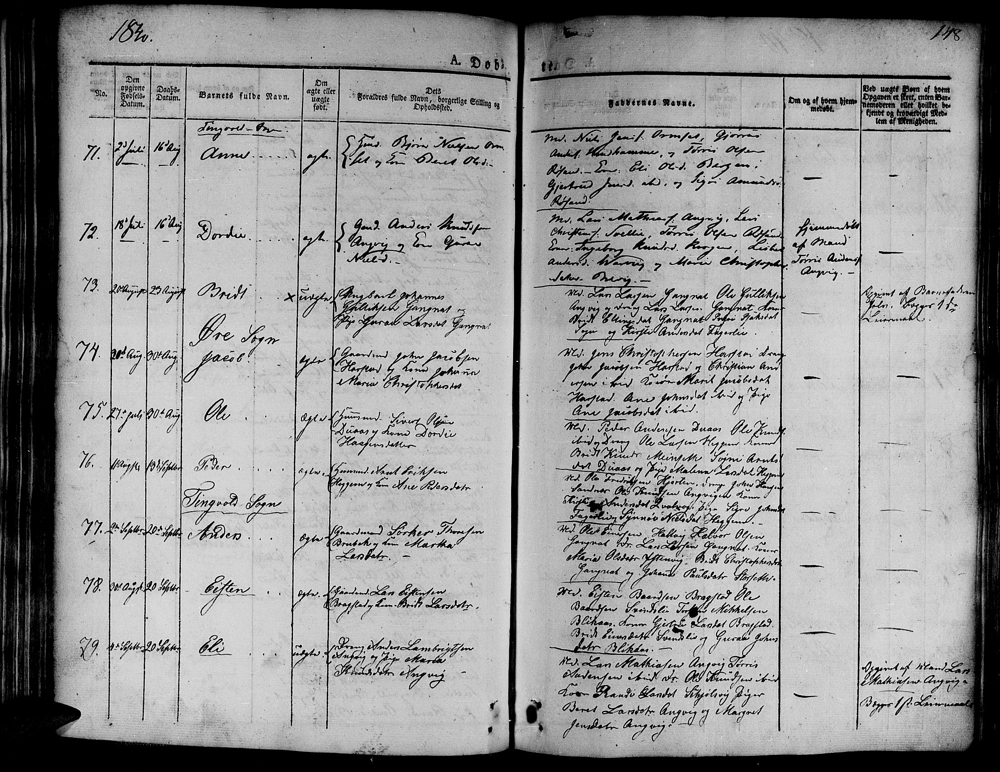 Ministerialprotokoller, klokkerbøker og fødselsregistre - Møre og Romsdal, AV/SAT-A-1454/586/L0983: Parish register (official) no. 586A09, 1829-1843, p. 148