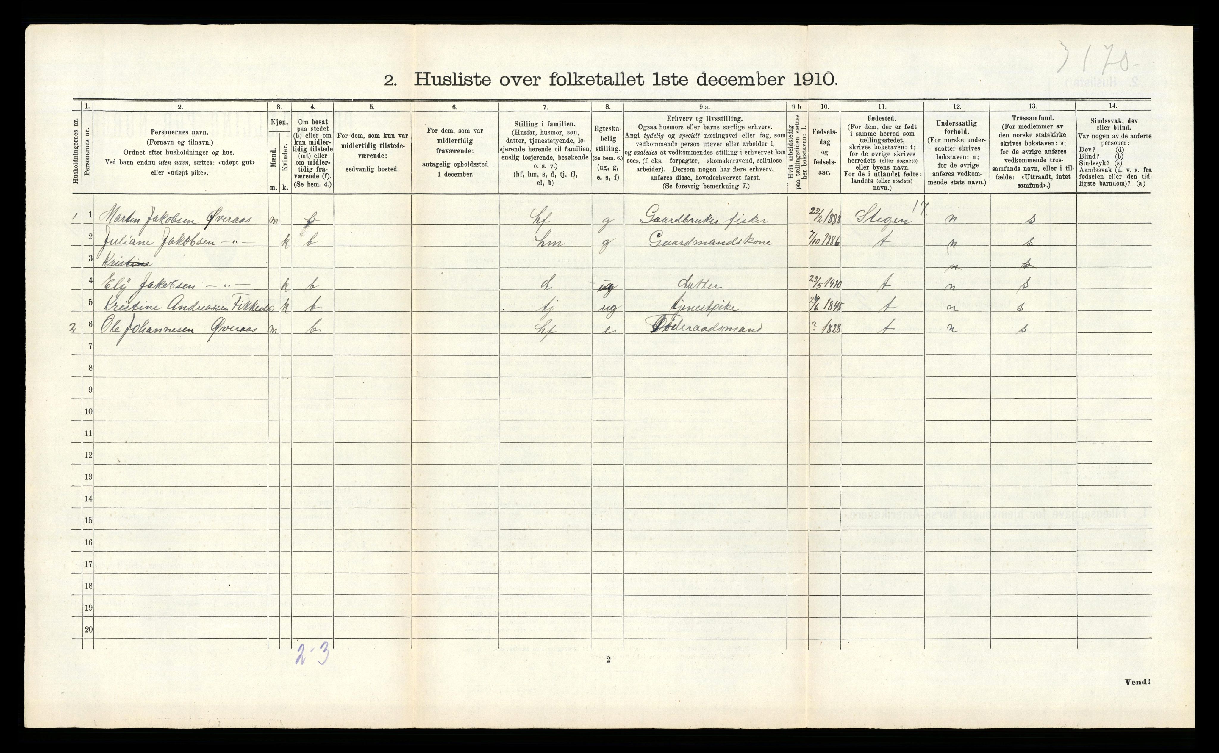 RA, 1910 census for Hamarøy, 1910, p. 917