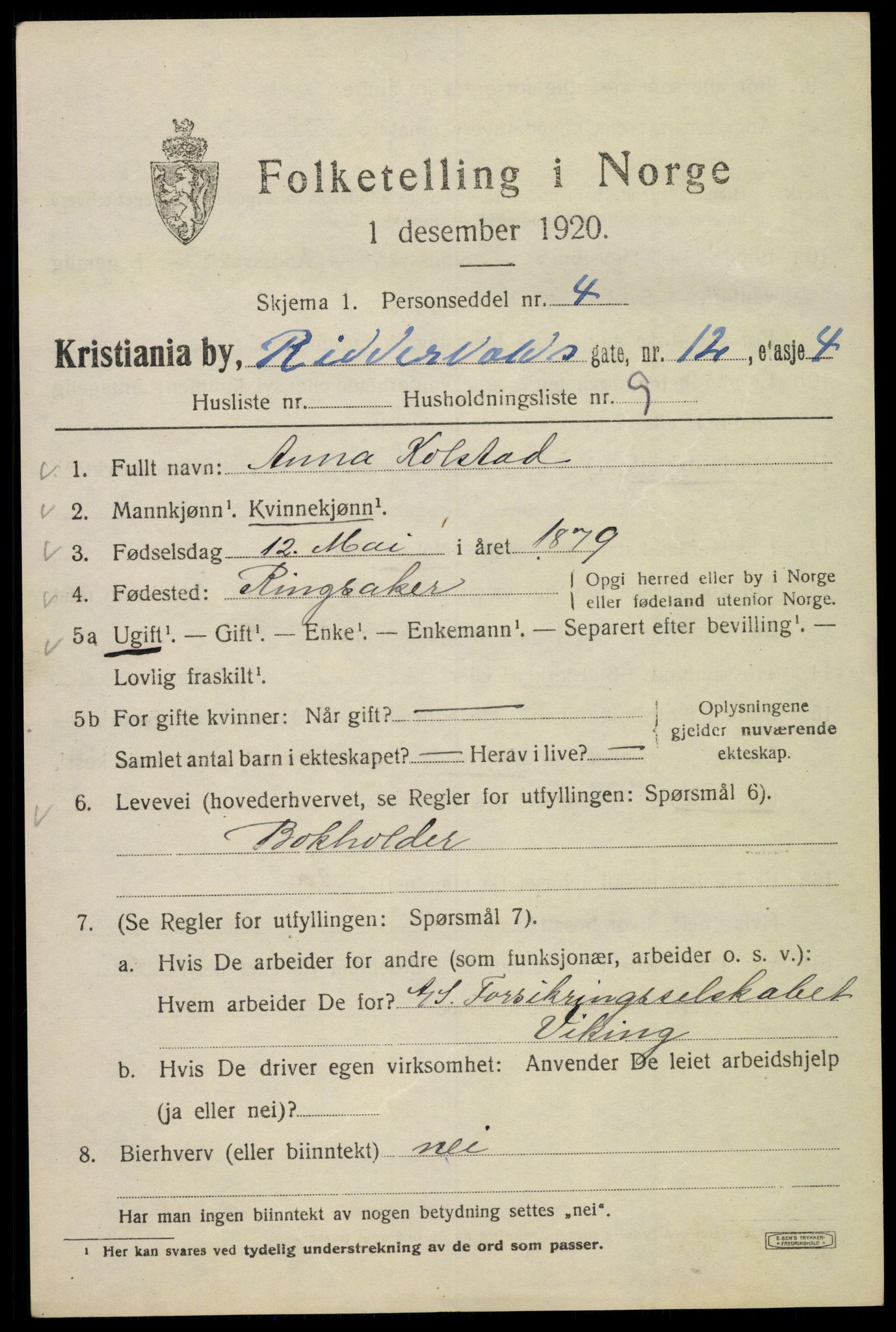 SAO, 1920 census for Kristiania, 1920, p. 462981