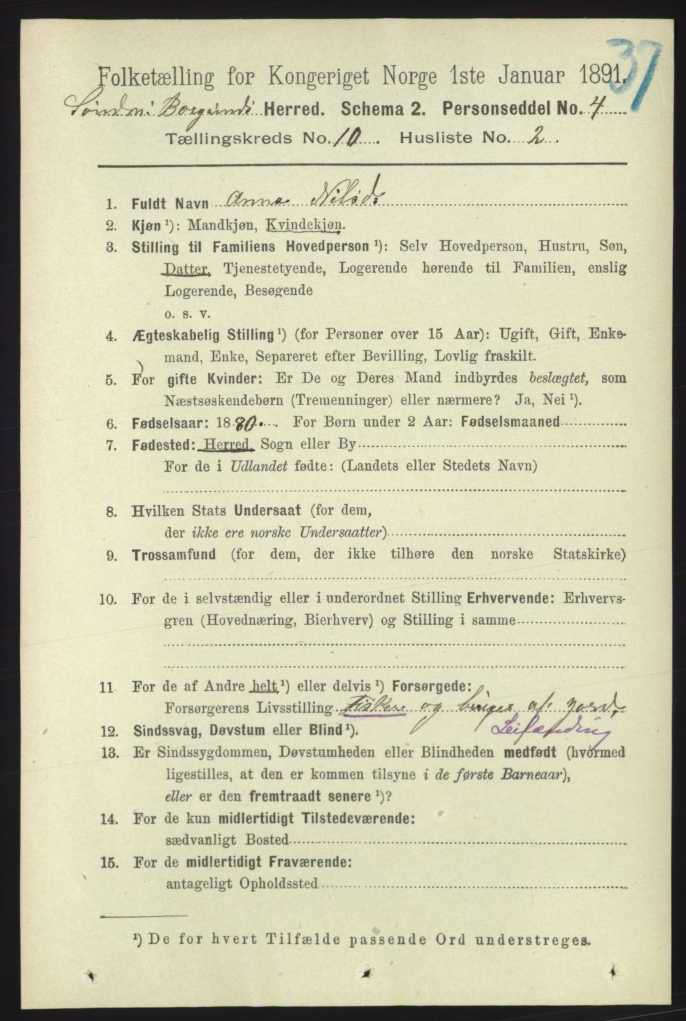 RA, 1891 census for 1531 Borgund, 1891, p. 2635